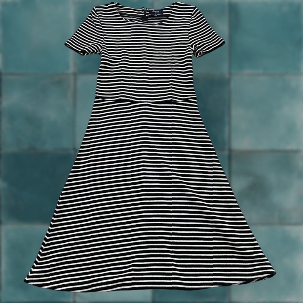 Madewell Madewell Dress Women’s Small Black & White Striped A-Line Knee Length Gallerist Womens Size S / US 4 / IT 40 - 1 Thumbnail