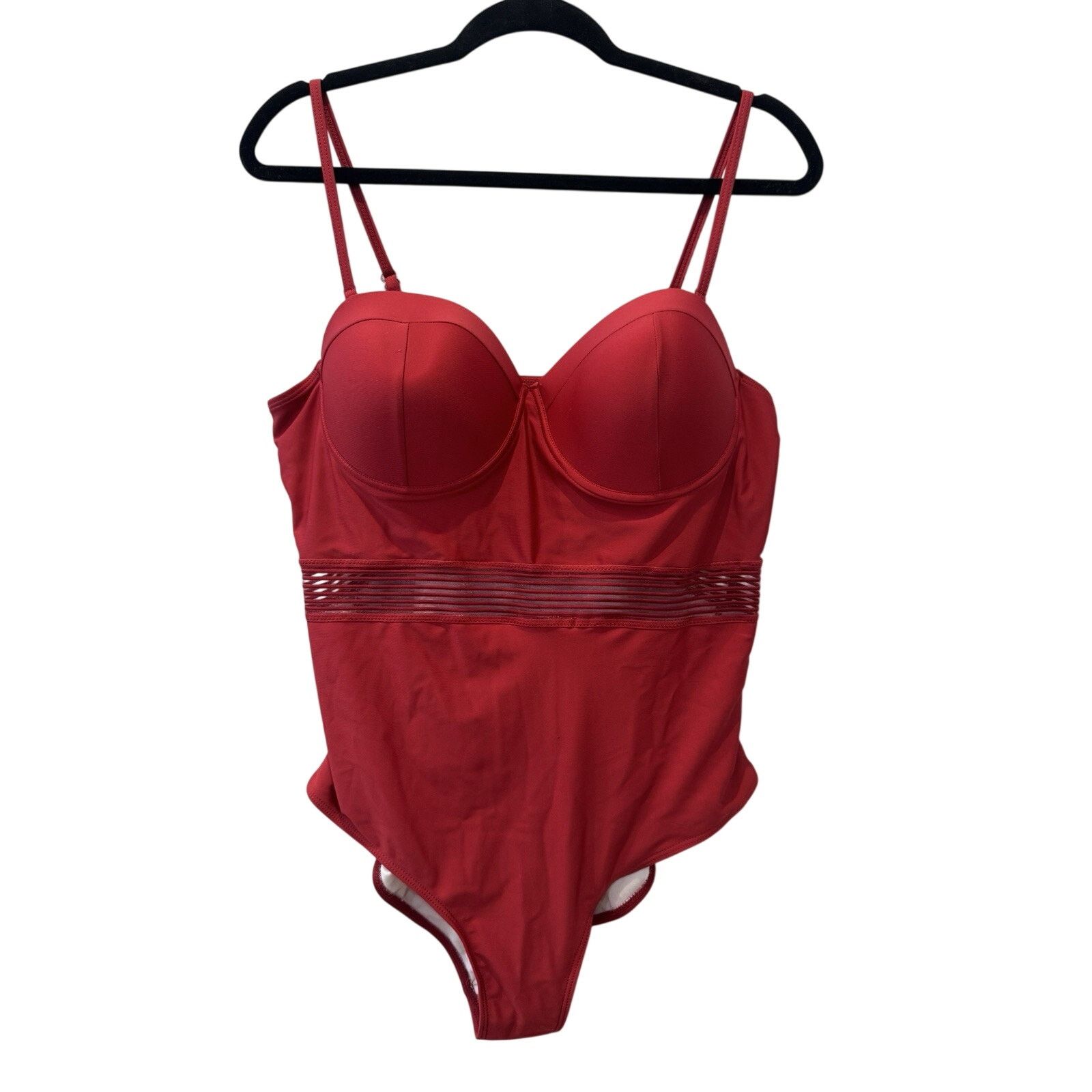 Shein SHEIN Red One Piece Swimsuit 2XL Underwire Padded Mesh Waist Size ONE SIZE - 5 Thumbnail