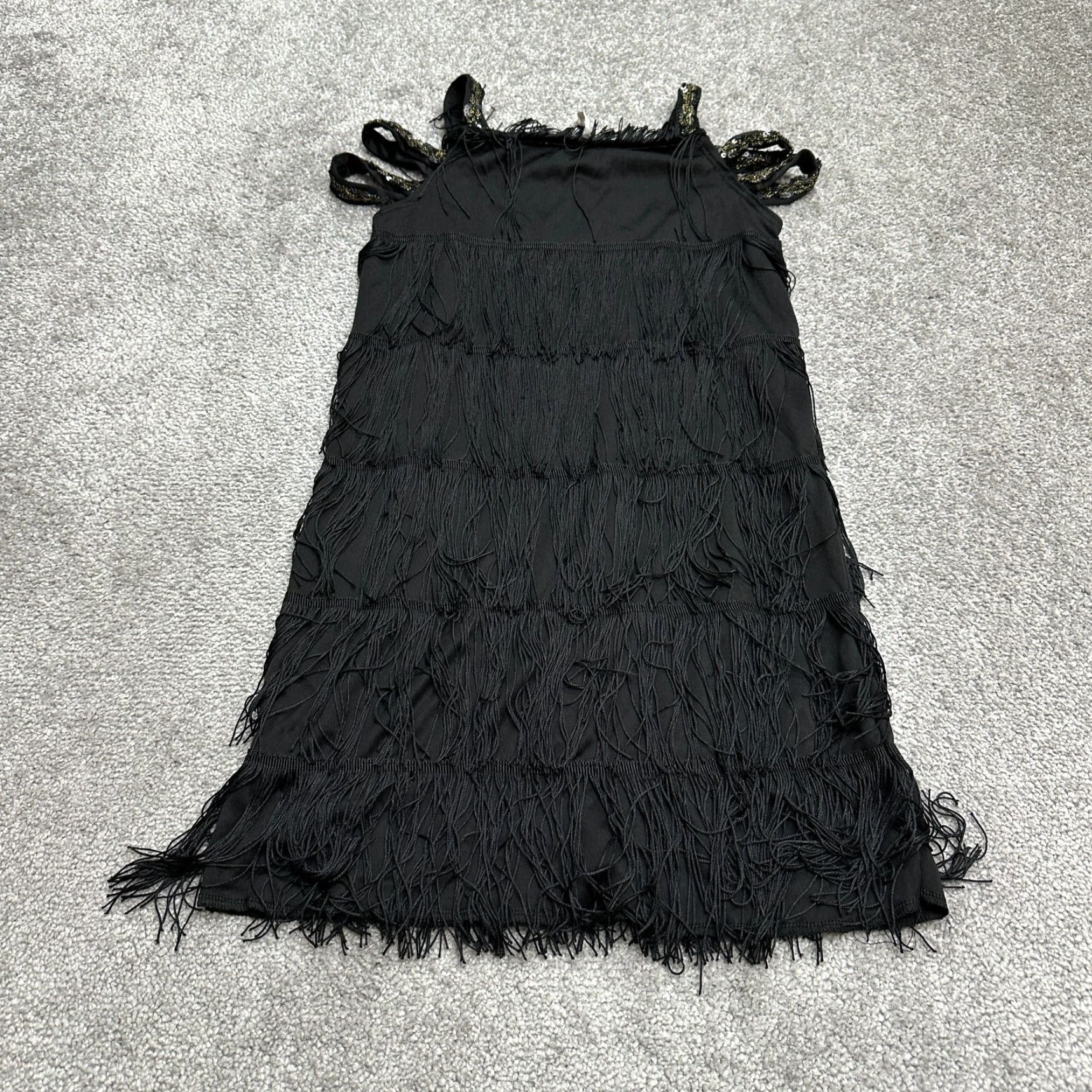 Vintage Unbranded Fringe Tasseled Shift Dress Womens Small Sleeveless Knee Length Sequin Size S / US 4 / IT 40 - 2 Thumbnail