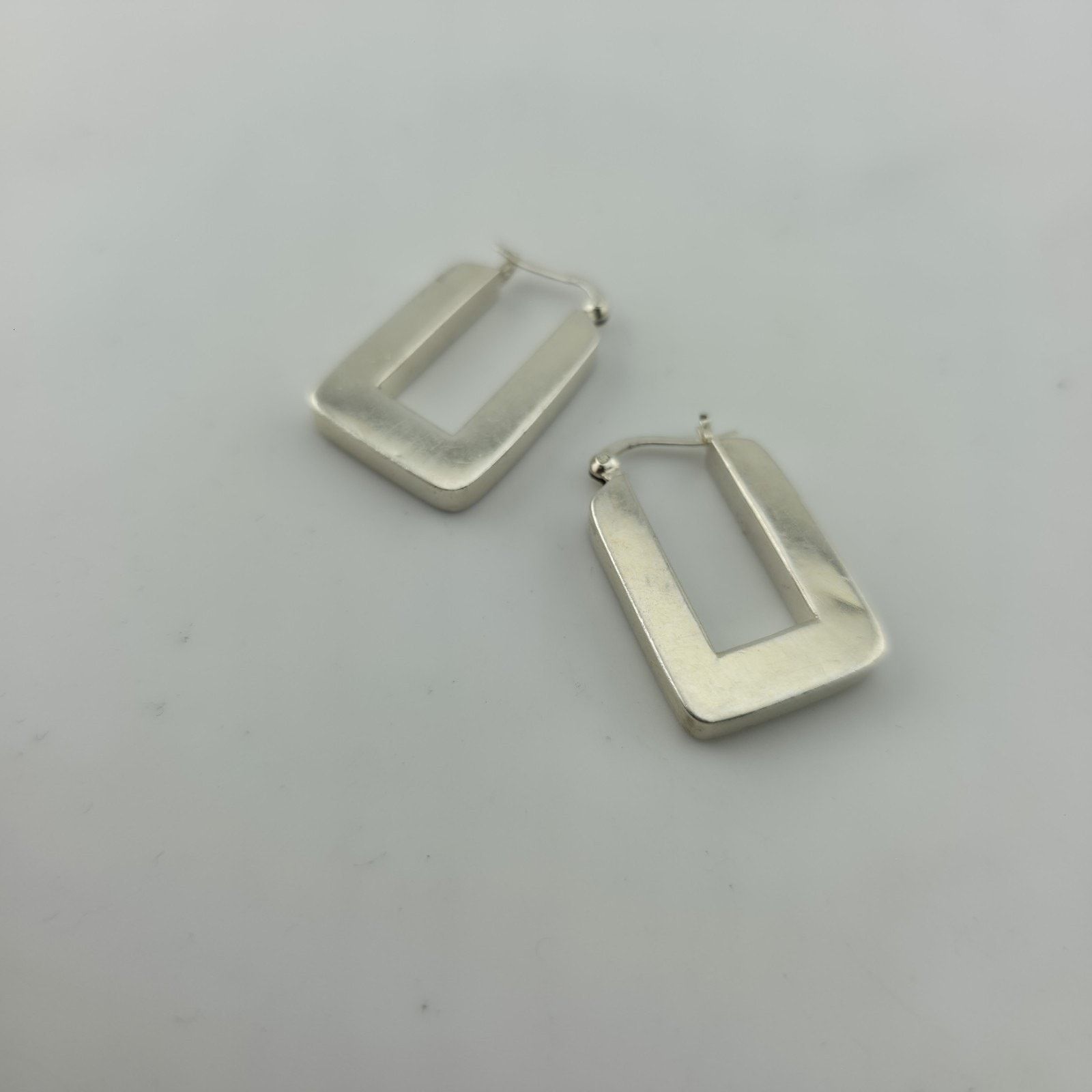Other Sterling Silver Rectangle Hoop Earrings Minimalist Geometric Size ONE SIZE - 9 Thumbnail