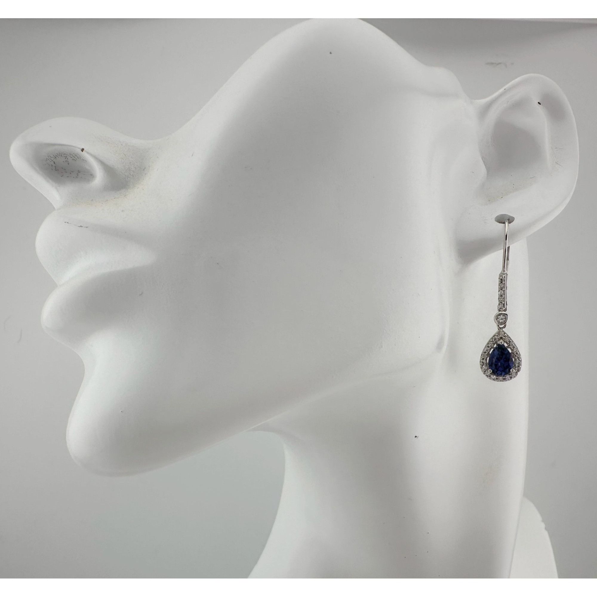 Other Blue and White Sapphire Tear Drop Earrings in Sterling Silve Size ONE SIZE - 2 Thumbnail