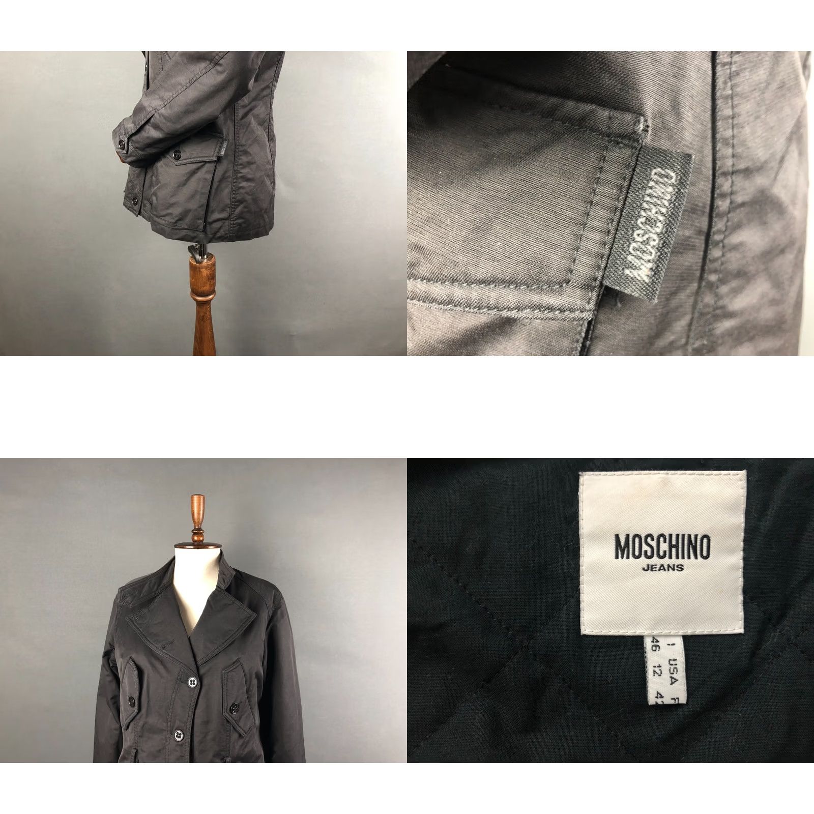 Vintage Moschino Jeans Donna Women's Jacket Size 12 Black Cotton Blend Jacket with Logo Pockets Casual Fall/Spring Womens Size 34" / US 12 / IT 48 - 8 Thumbnail