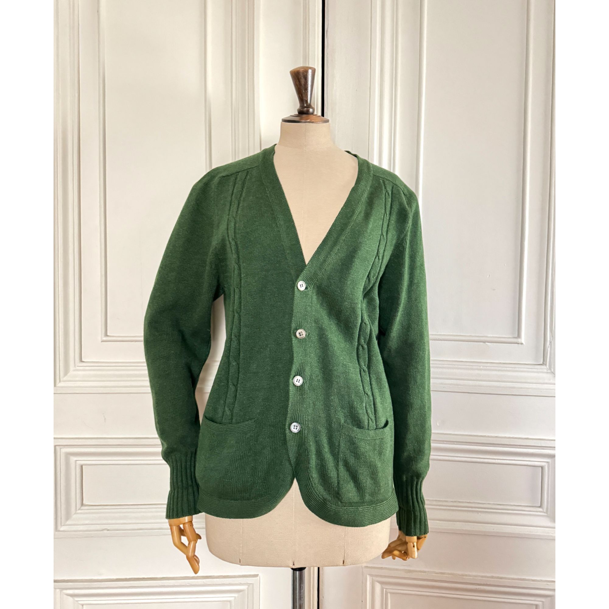 Hermes 1980s Green Scottish Wool Cardigan Size M / US 6-8 / IT 42-44 - 1 Thumbnail