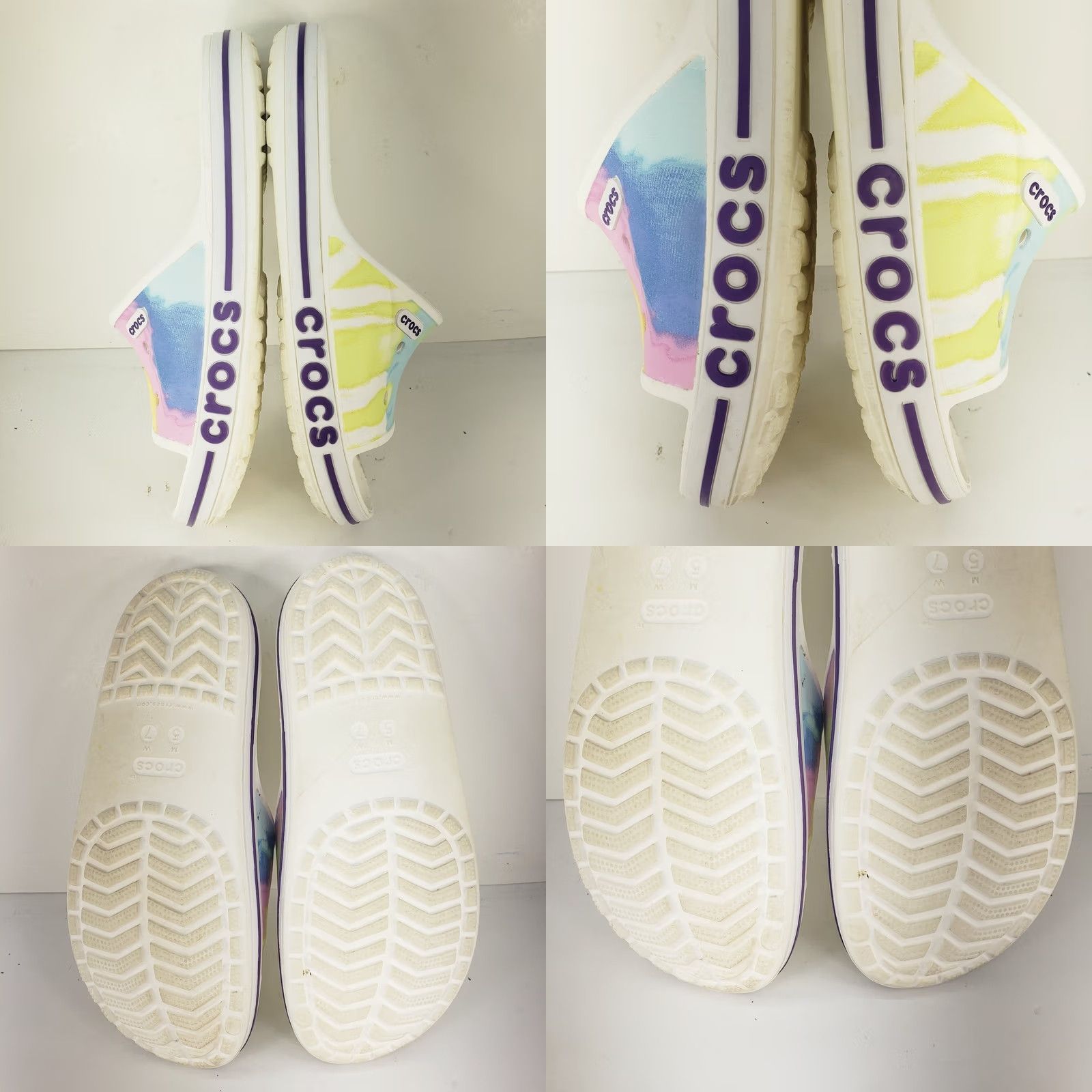 Crocs Crocs Classic Multicolor Crocband Slide Sandals White M5/W7 Women Crocs Classic Multicolor on White Slide Casual Summer Standard Slip On Womens Shoes Size US 7 / IT 37 - 8 Thumbnail