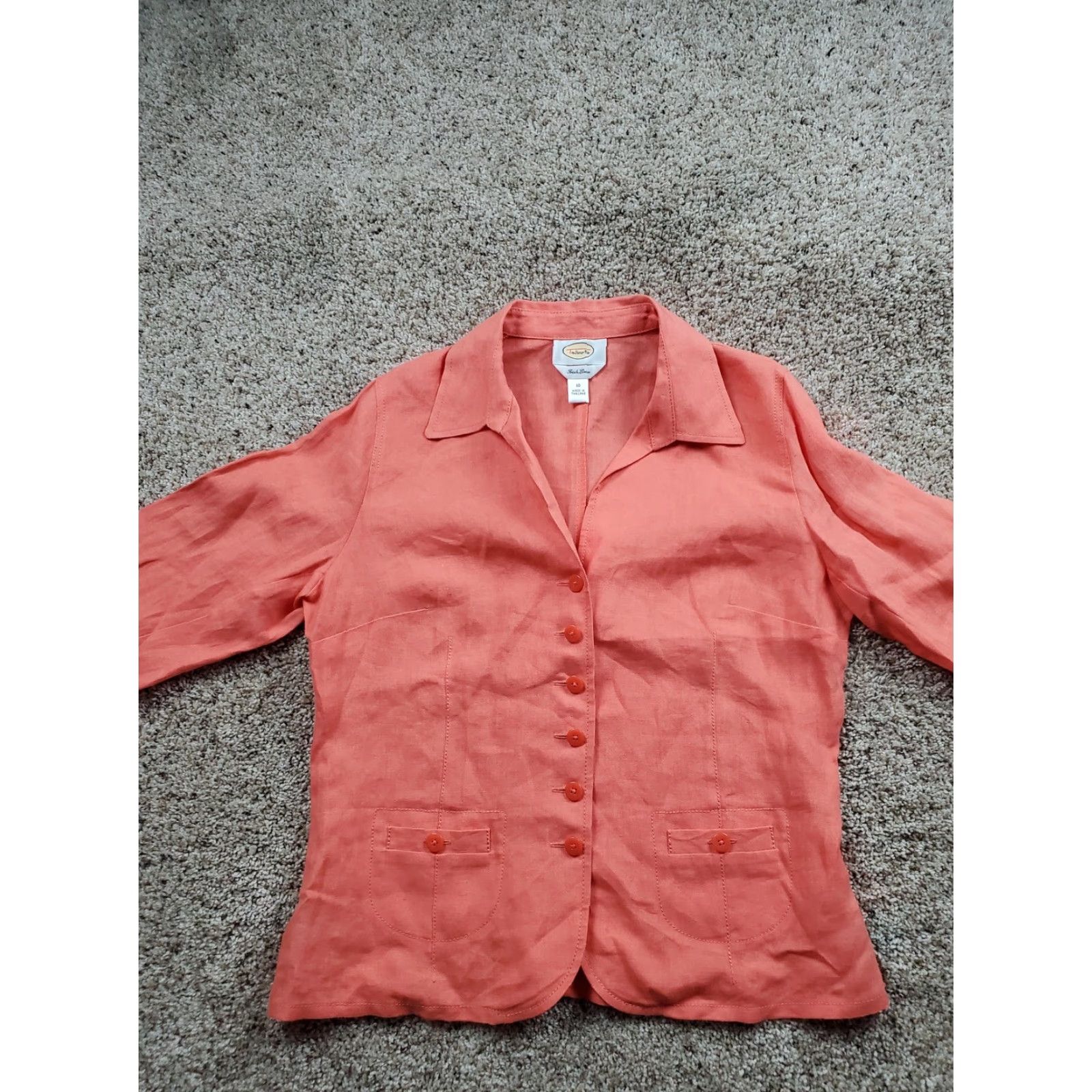Talbots Talbots Jacket Womens 10 Orange Irish Linen Button Front Half Sleeve Size L / US 10 / IT 46 - 3 Thumbnail
