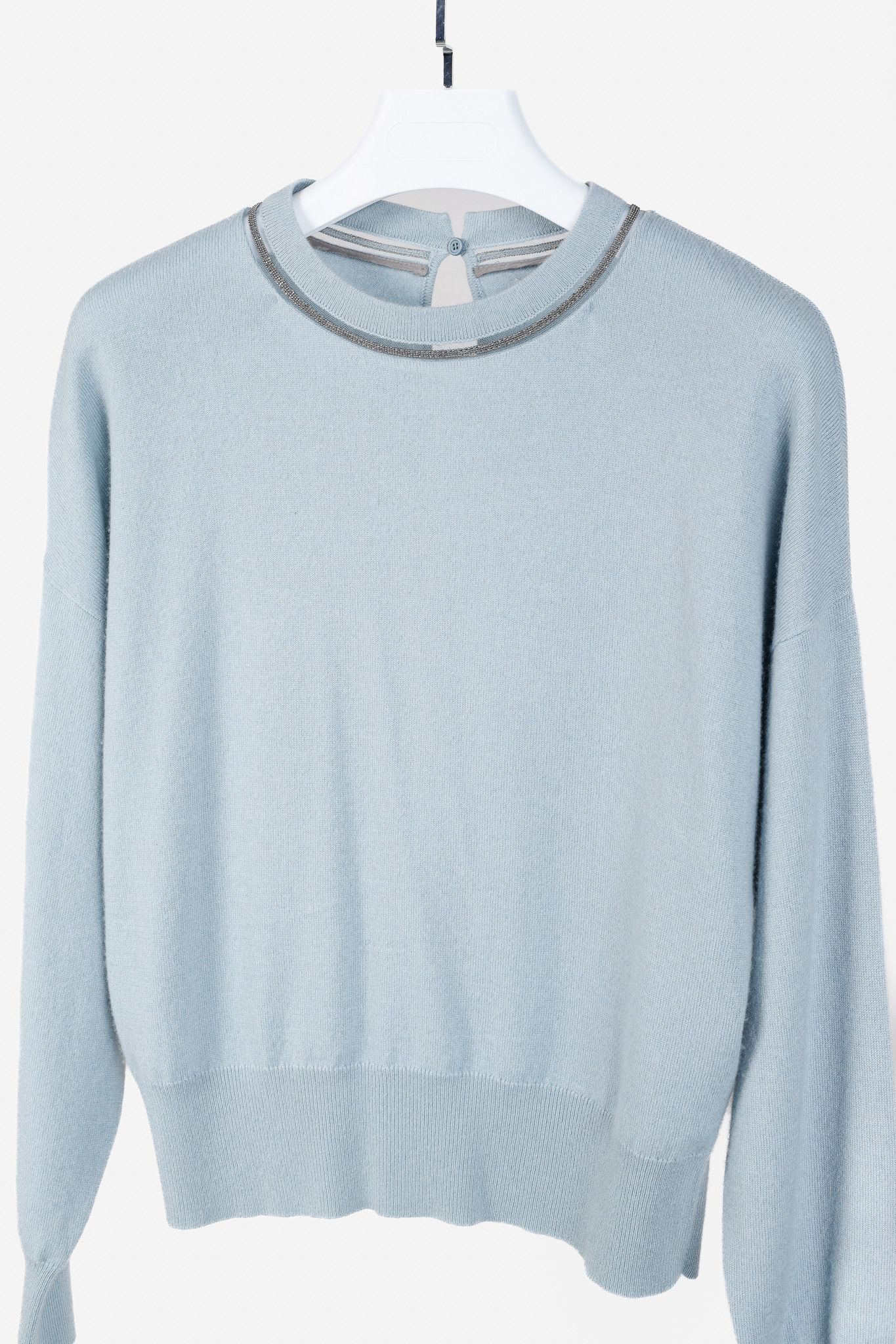 Brunello Cucinelli Brunello Cucinelli SS/20 Blue Cashmere Monili-Bead Sweater Size L / US 10 / IT 46 - 3 Thumbnail