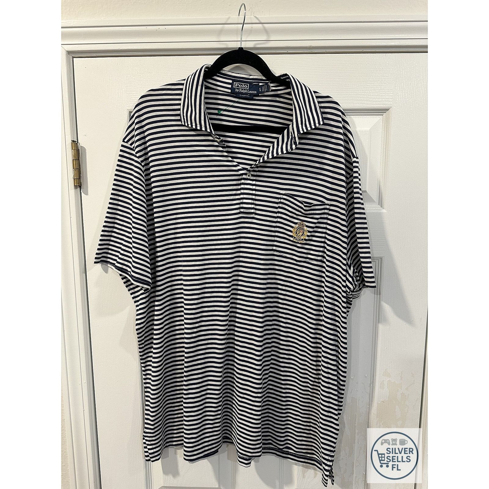 Polo Ralph Lauren Polo Ralph Lauren XL Navy White Striped Crest Pocket Shirt Size US XL / EU 56 / 4 - 1 Thumbnail