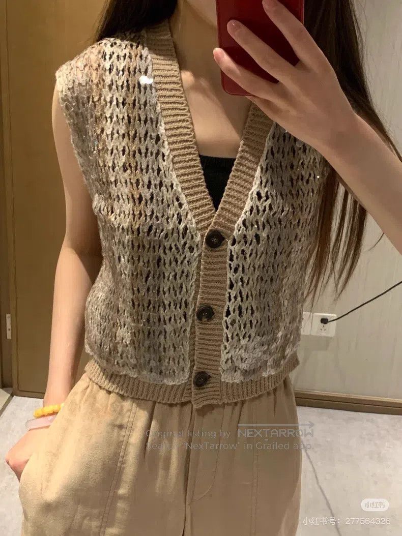 Brunello Cucinelli Brunello Cucinelli Caramel Khaki Color Mixed Sequin Knitte Size XS / US 0-2 / IT 36-38 - 9 Thumbnail