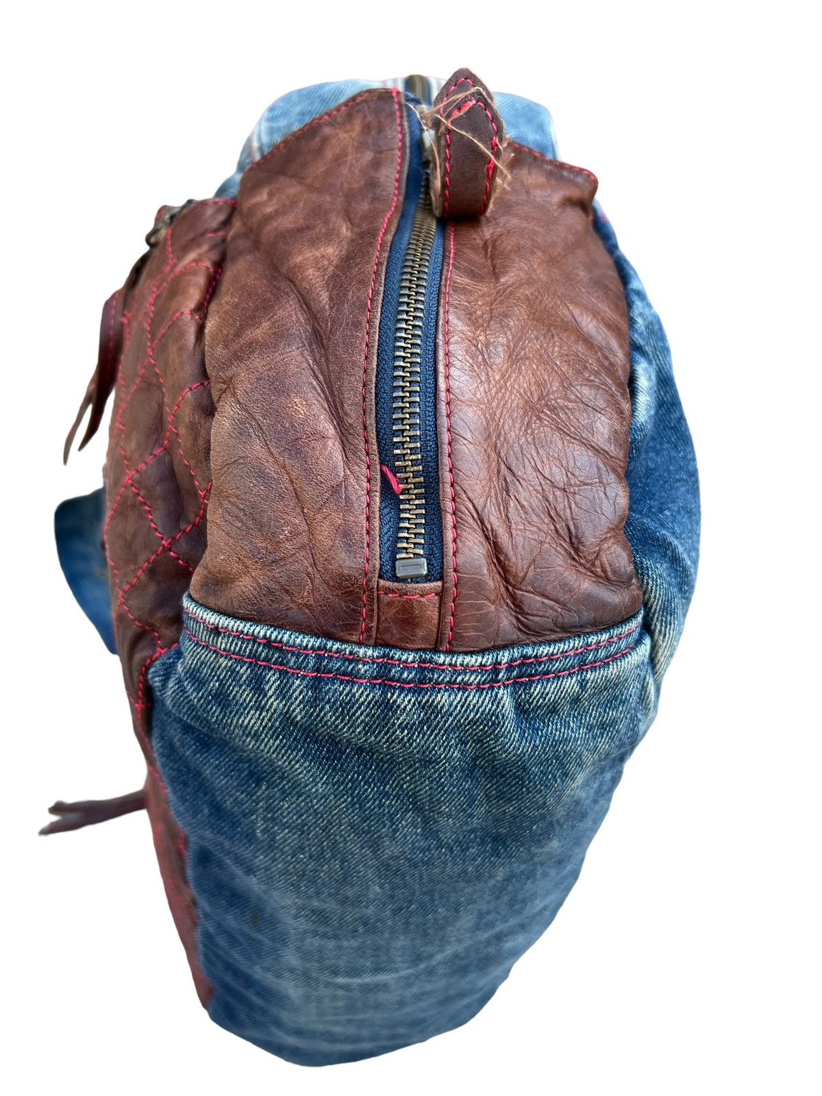 Vintage And A Japan Distress Fade Denim Cowhide Leather Large Bag Size ONE SIZE - 14 Thumbnail