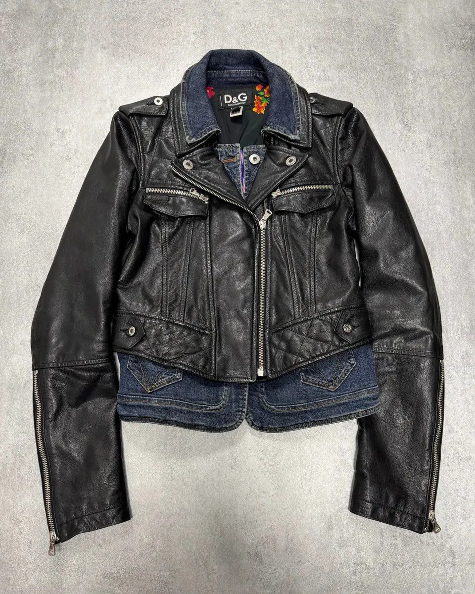 Designer × Dolce & Gabbana × Vintage FW2005 Dolce & Gabbana Hybrid Denim Leather Perfecto Jacket Size S / US 4 / IT 40 - 1 Thumbnail