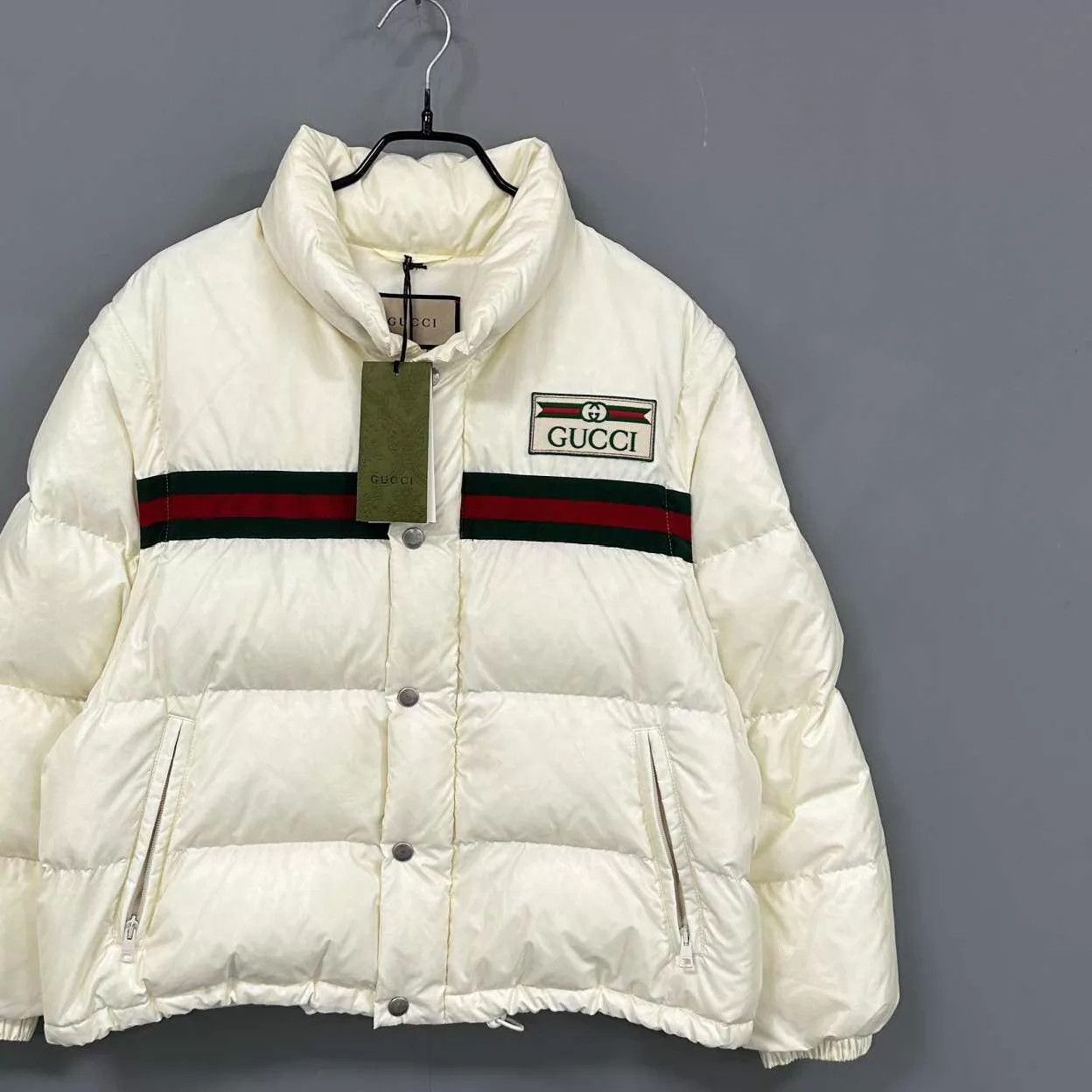 Gucci GUCCI Women's Ivory Classic Webbing Puffer Jacket Size XS / US 0-2 / IT 36-38 - 2 Thumbnail