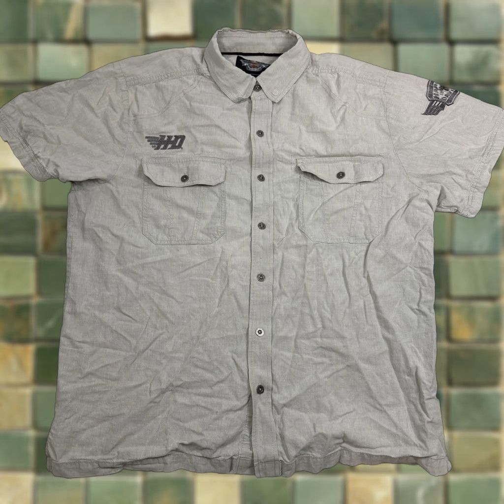 Harley Davidson Harley-Davidson Button-Up Short Sleeve Gray Pockets Men’s XL Embroidered Patches Size US 36 / EU 52 - 1 Thumbnail