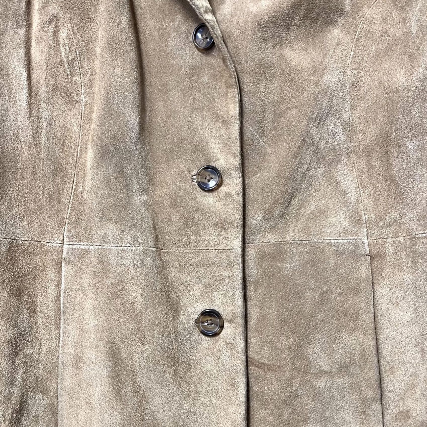 Vintage VINTAGE Relativity Coat Womens L Beige Suede Leather Button Front Lined Mid Length Size L / US 10 / IT 46 - 3 Thumbnail