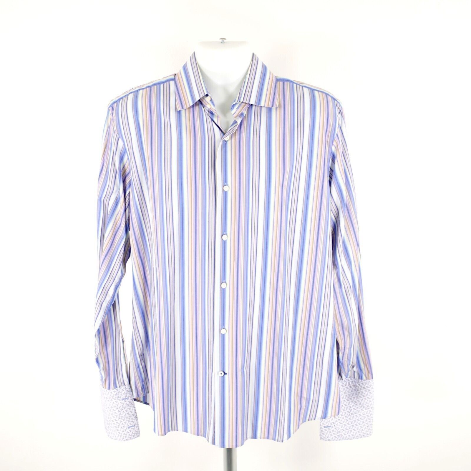 Banana Republic Banana Republic Striped 16-16.5 Large Blue Pink French Cuff Size US L / EU 52-54 / 3 - 4 Thumbnail