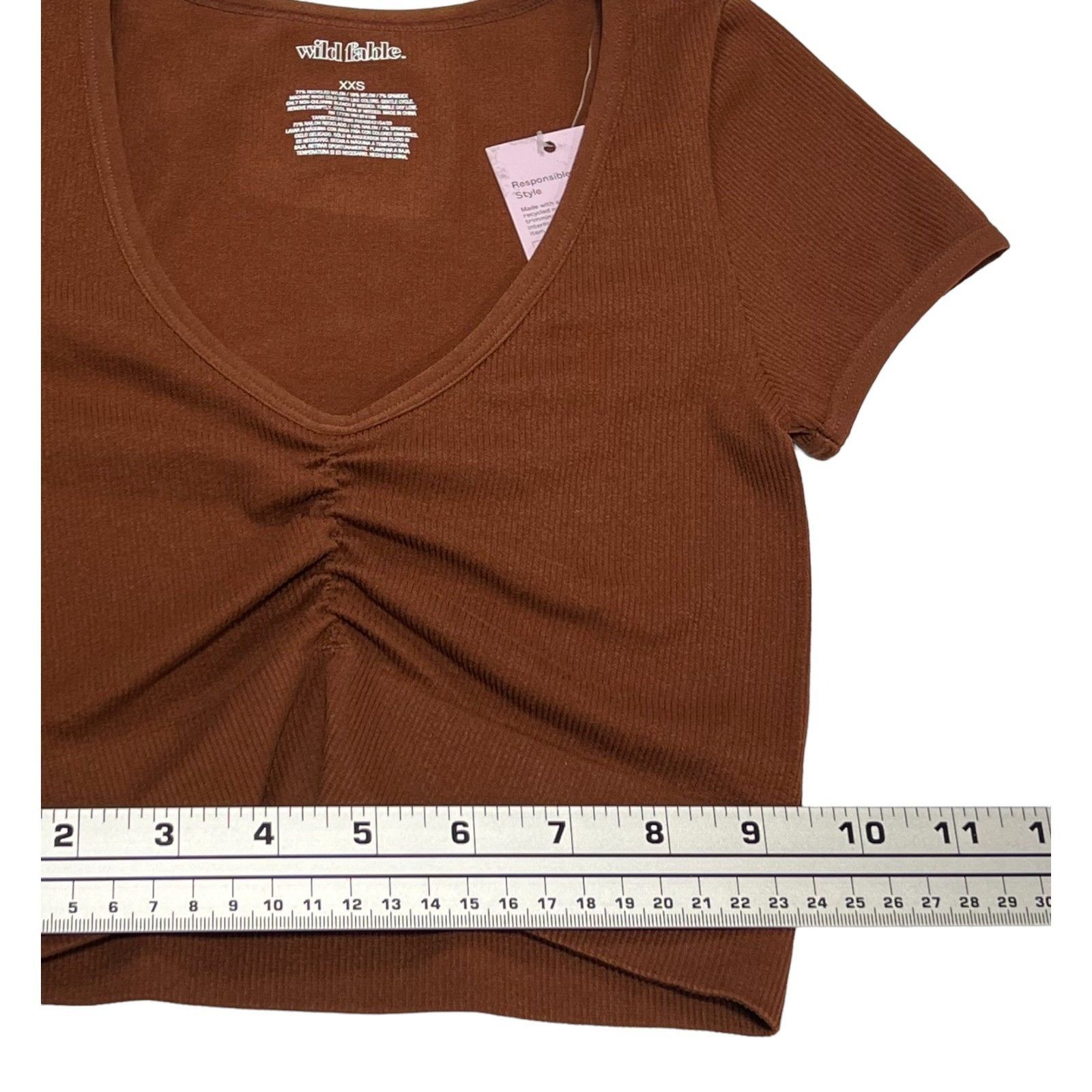 Other Wild Fable - Women's V-Neck Short Sleeve Top - Brown - XXS Size XXS / US 00 / IT 34 - 5 Thumbnail