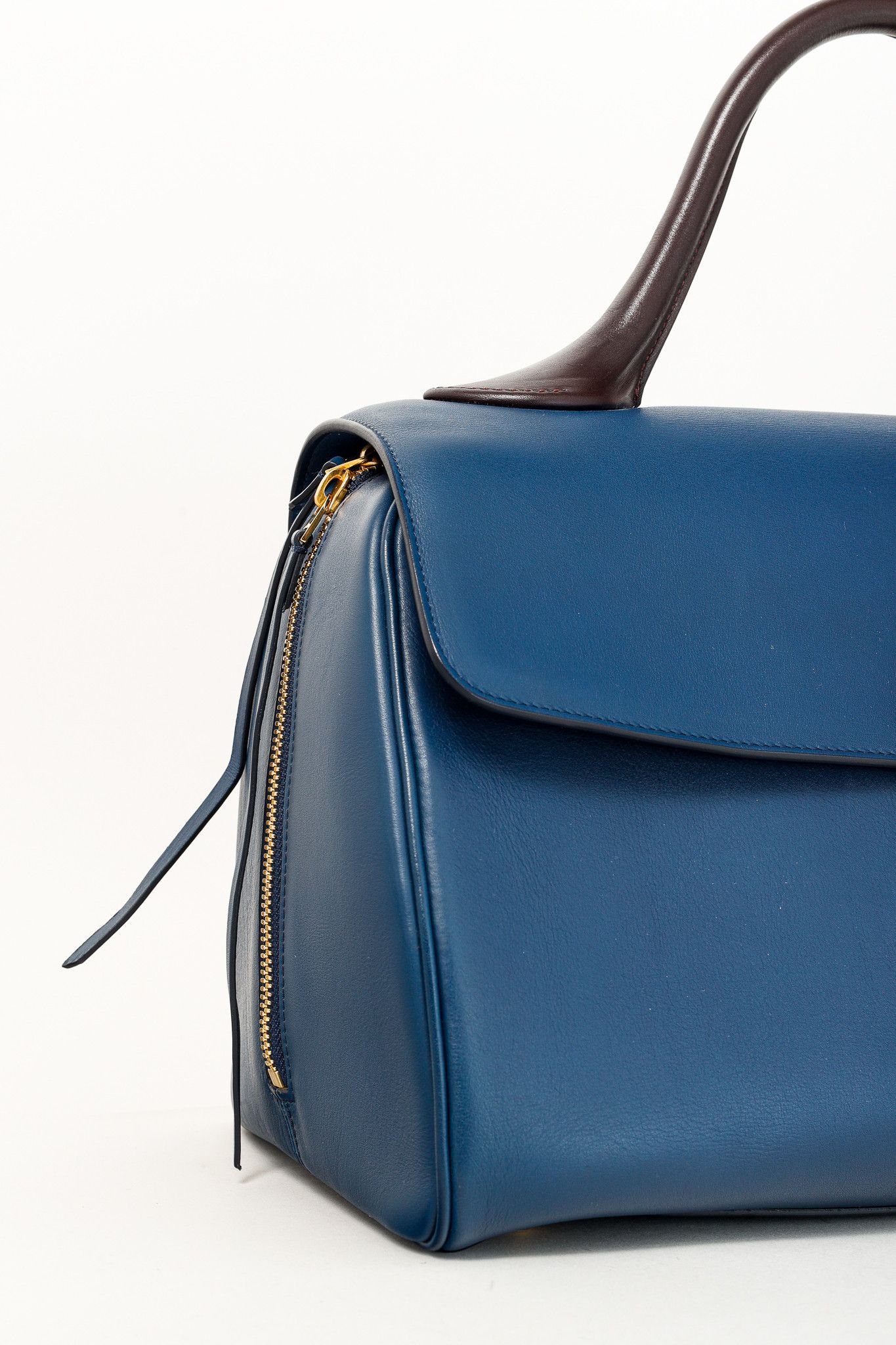Celine Celine AW/14 Top Handle Blue Leather Brown-Trim Bag Size ONE SIZE - 7 Thumbnail