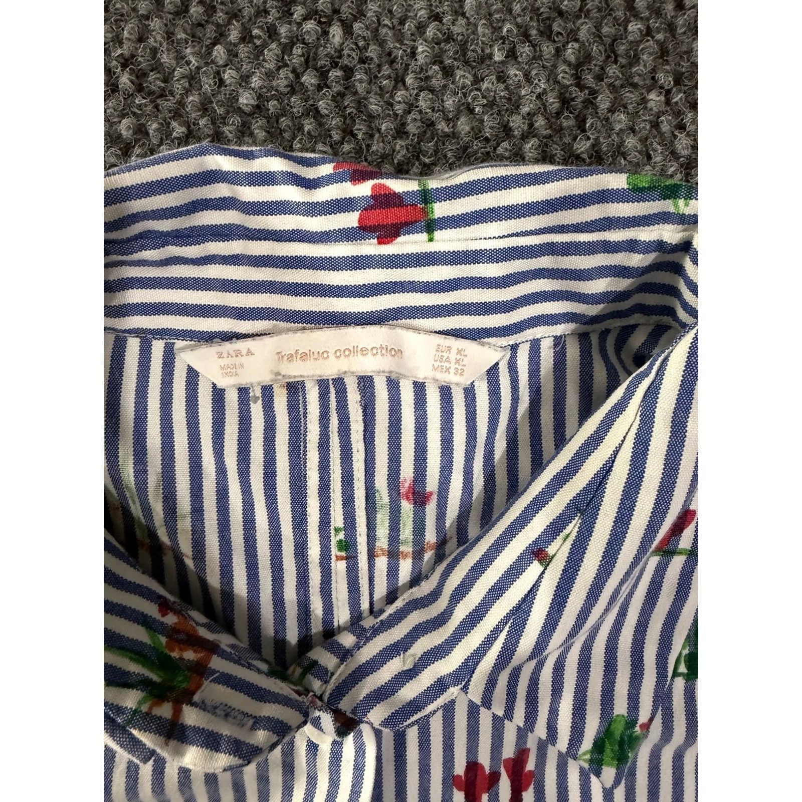Zara Zara Button-Up Shirt Womens XL Blue White Striped Long Sleeve Casual Knit Cotton Regular Pocket Button-Down Collar-Down Modern Fashion Women’s Size XL / US 12-14 / IT 48-50 - 5 Thumbnail