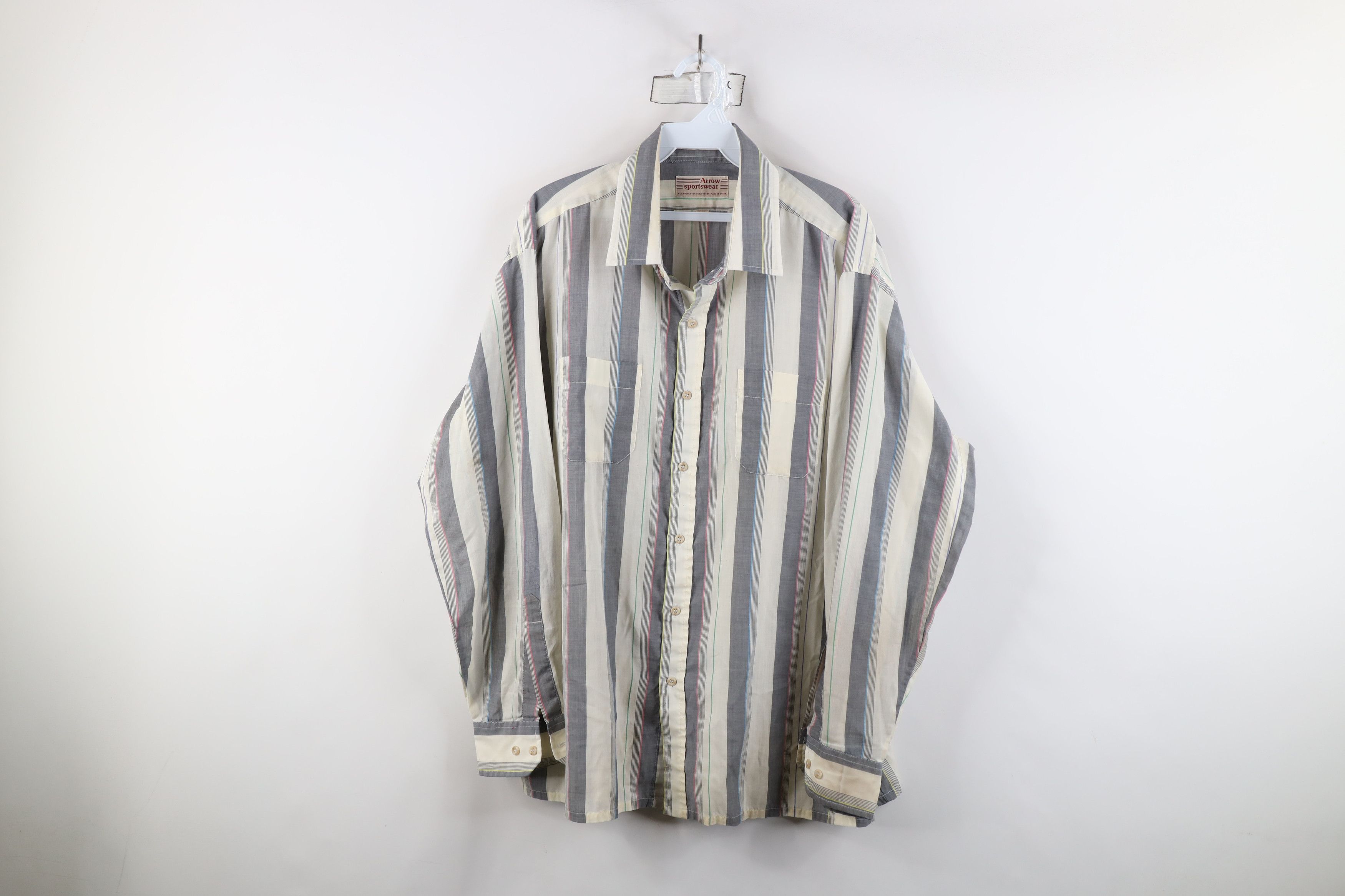 Vintage Vintage 90s Streetwear Sheer Rainbow Striped Button Shirt Size US XL / EU 56 / 4 - 1 Thumbnail