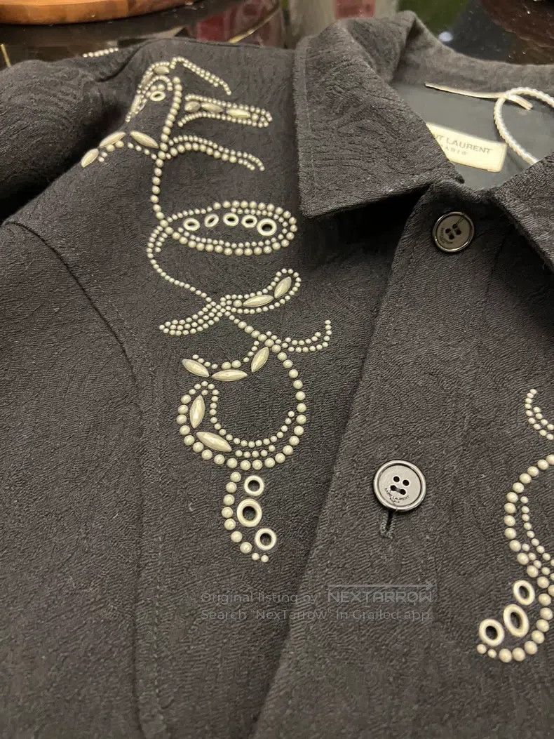 Saint Laurent Paris Saint Laurent Paris Black Dark Pattern Embroidered Wool Ja Size US L / EU 52-54 / 3 - 4 Thumbnail