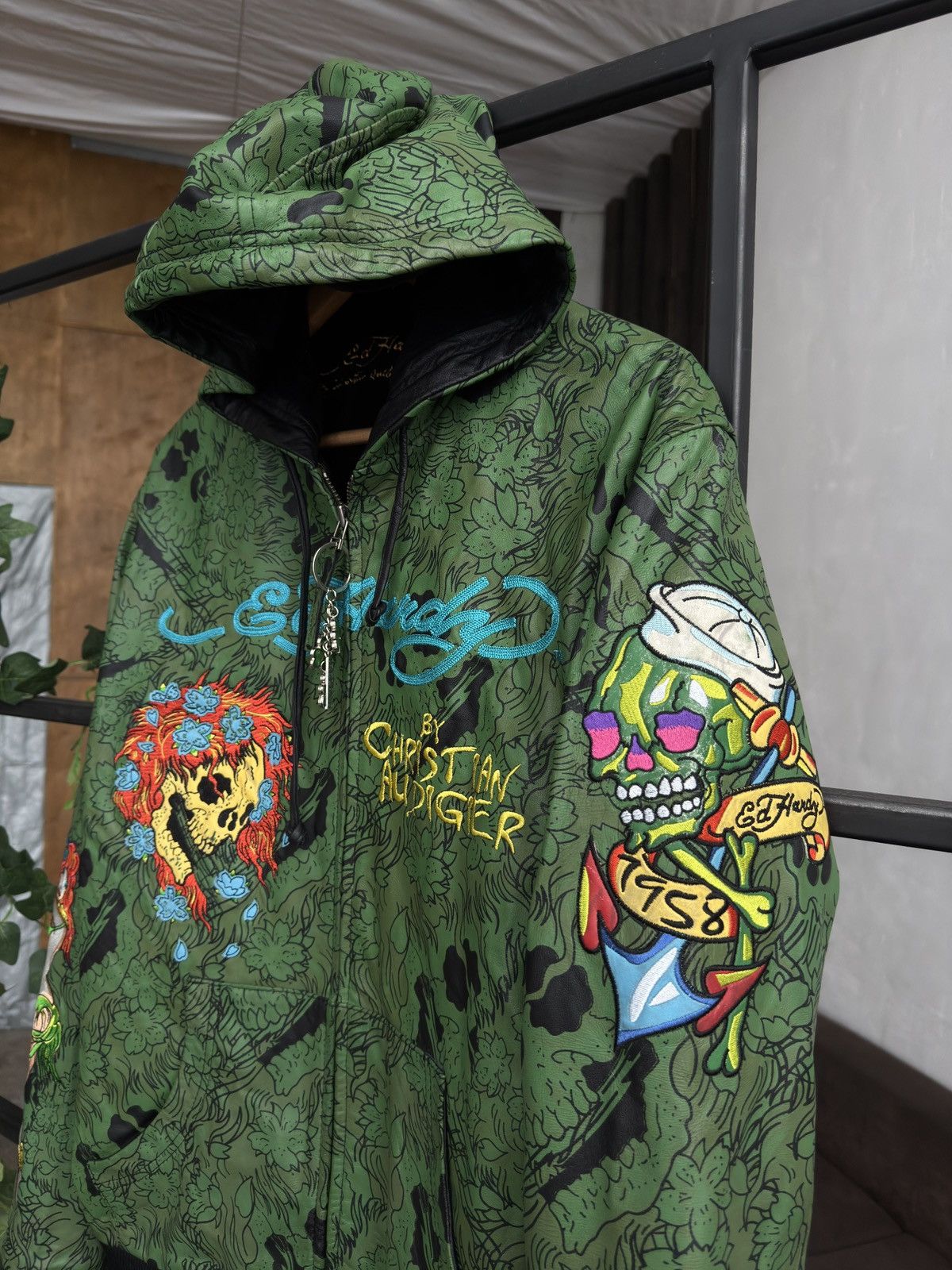 Ed Hardy Vintage Ed Hardy by Christian Audigier Leather Bomber Jacket Size US L / EU 52-54 / 3 - 3 Thumbnail