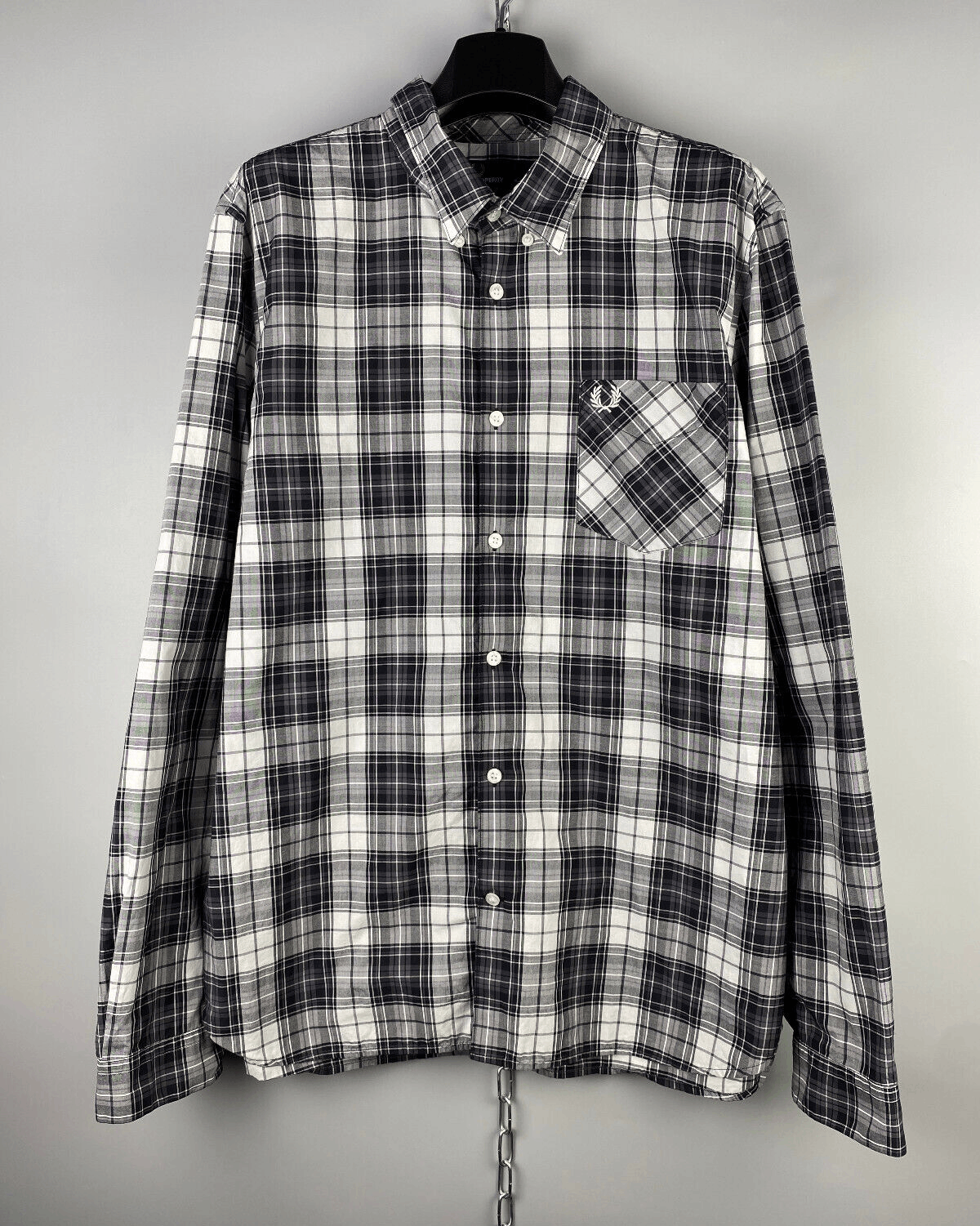 Pre-owned Fred Perry Button Up Check Shirt In Grey