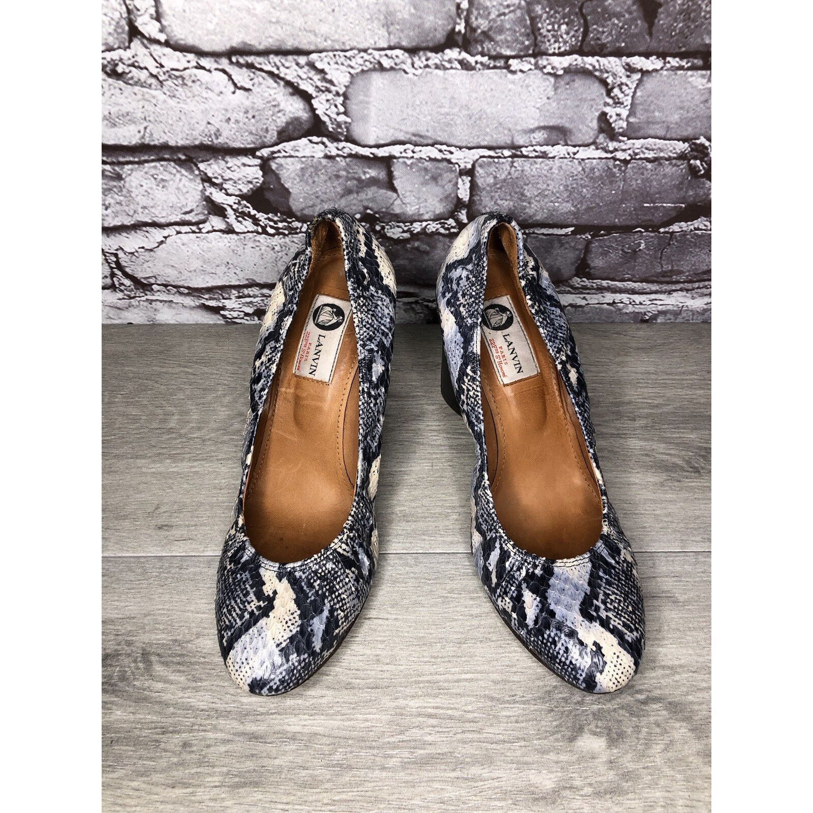 Lanvin LANVIN Ivory Blue Leather Snake Skin Pumps High Wedges Shoes Size US 9.5 / IT 39.5 - 9 Thumbnail