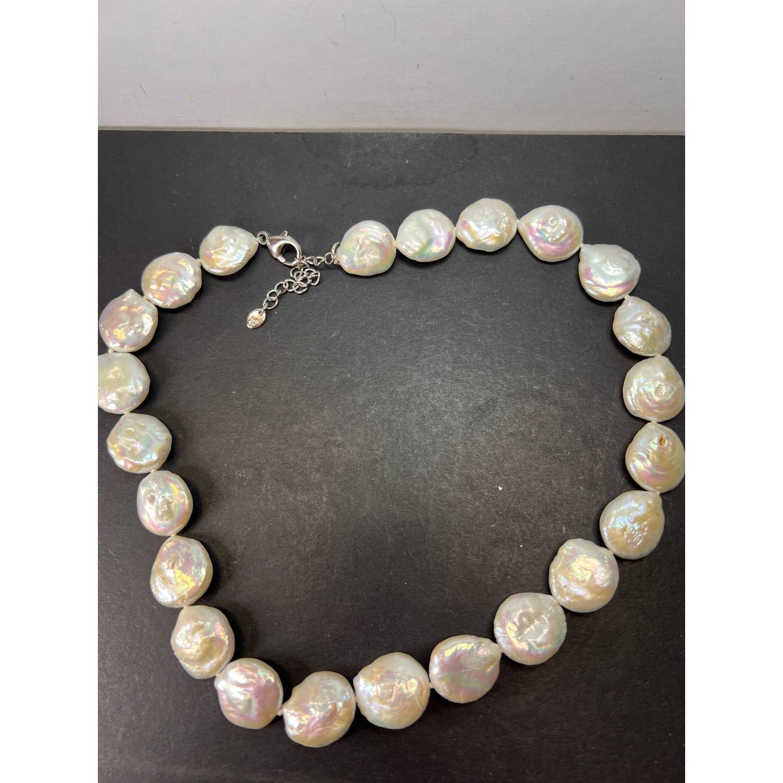 Cultured coin pearl necklace with sterling silver clasp
