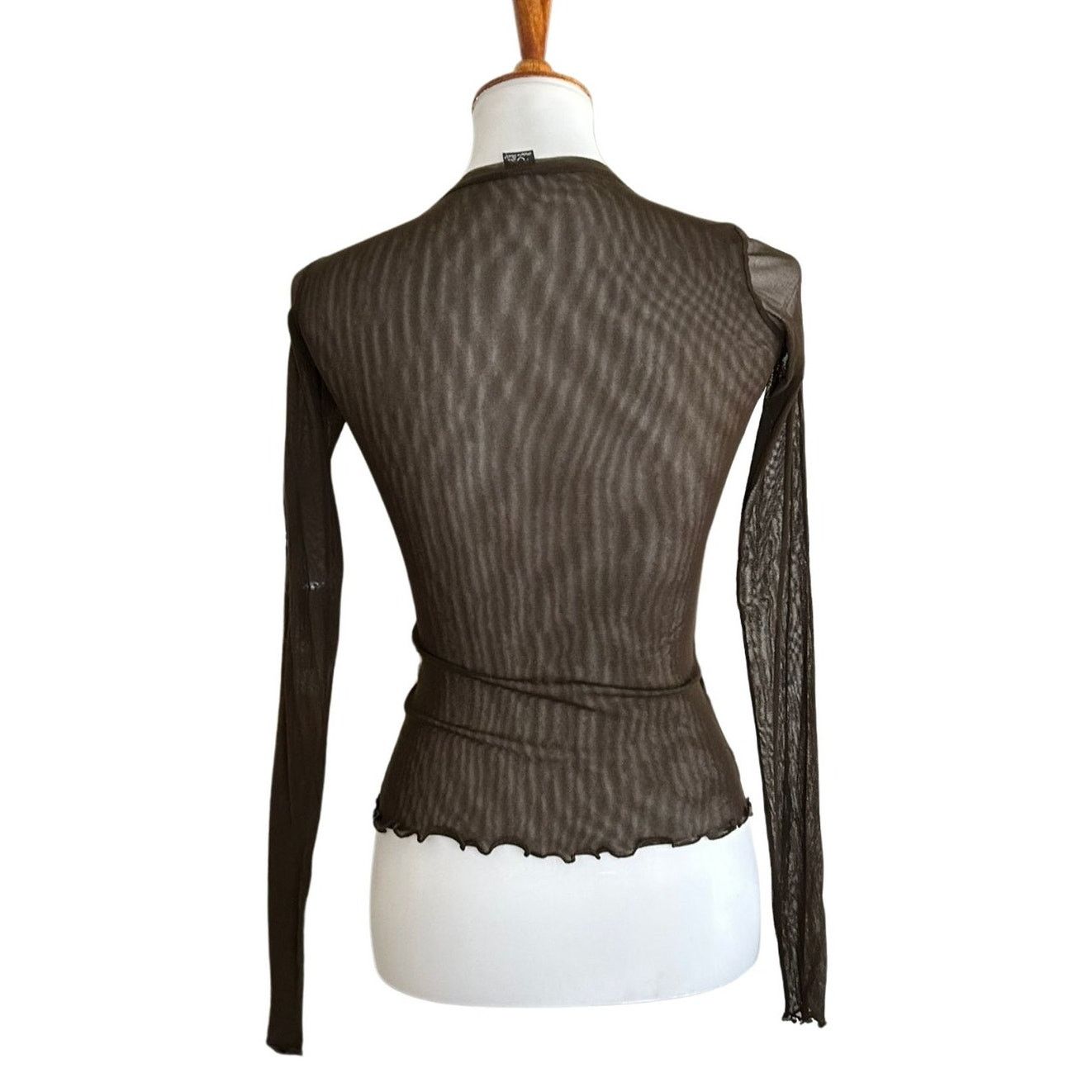 Vintage Only Hearts Brown Mesh Vintage Y2K Long Sleeve Top P/S Size XS / US 0-2 / IT 36-38 - 3 Thumbnail
