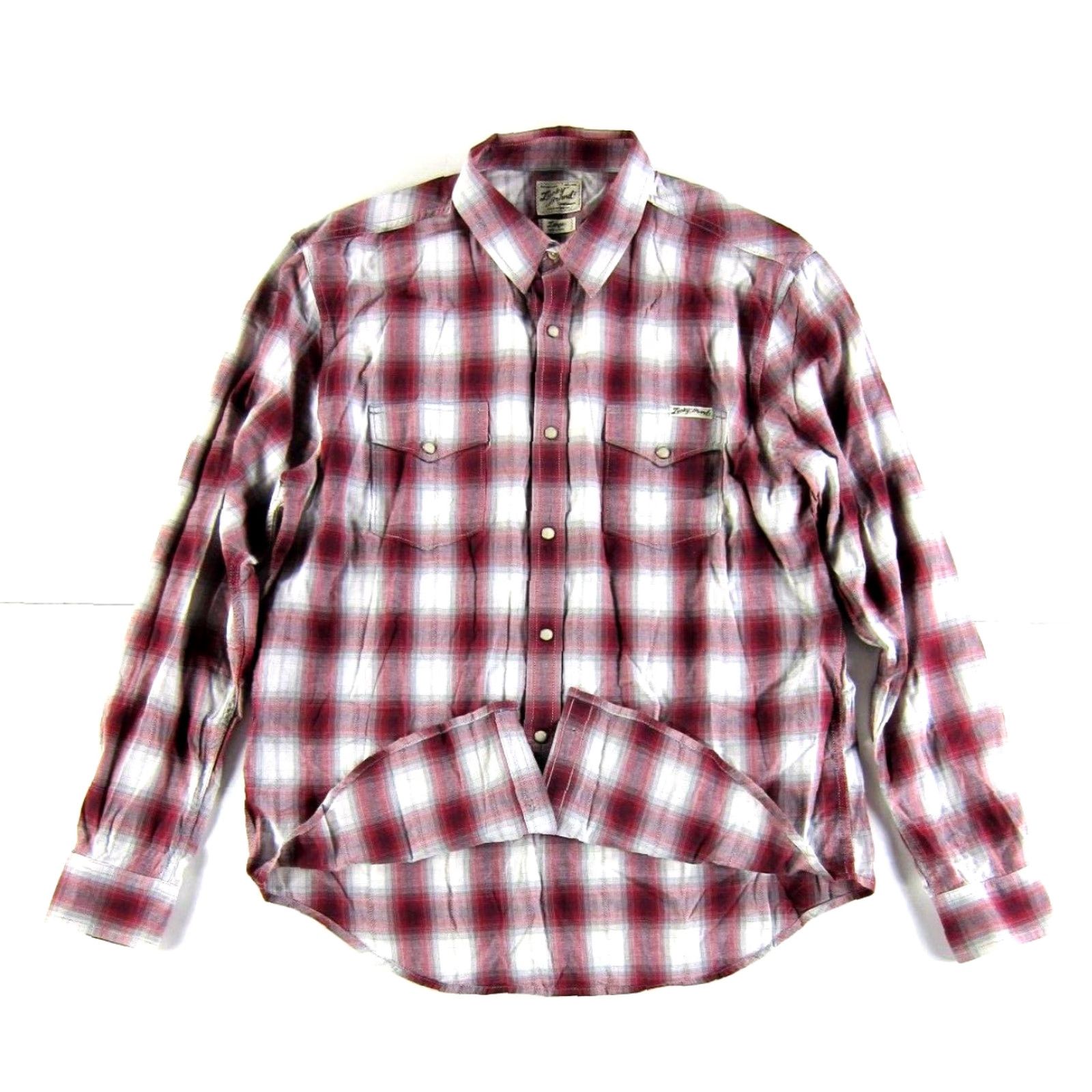 Lucky Brand Lucky Brand 100% Cotton Red White Grey Plaid Long Sleeve Snap Western Shirt L Shirt Size US L / EU 52-54 / 3 - 5 Thumbnail