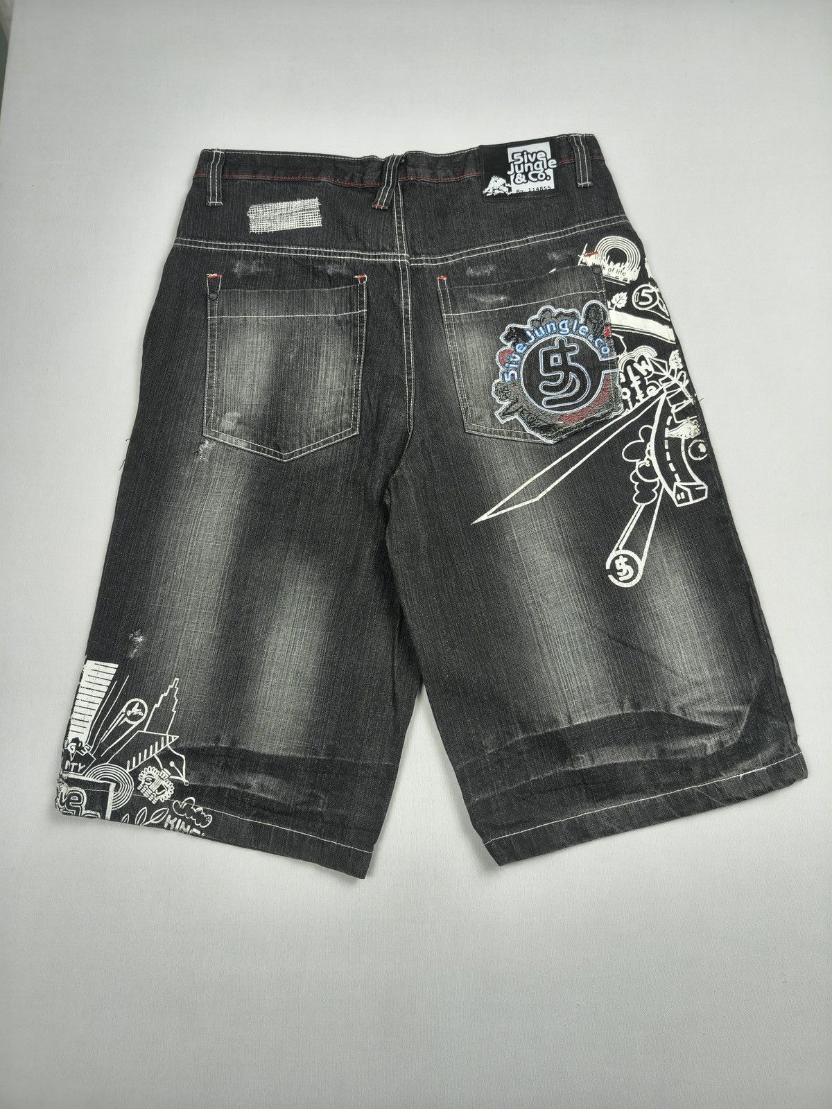 Southpole Five Jungle & Co Graphic Denim Shorts Y2K Streetwear (061) Size US 36 / EU 52 - 2 Thumbnail