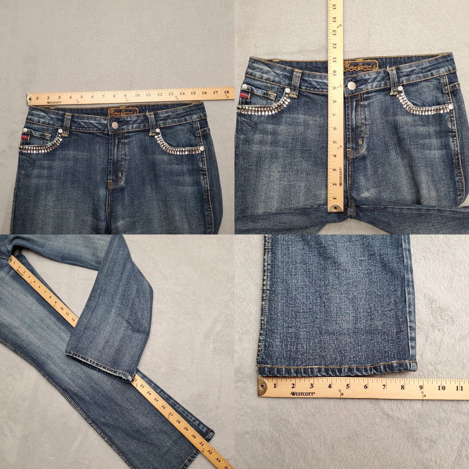 Denime Yuka Jeans Womens 8 Blue Denim Bootcut Rhinestone Cowboy Western Pants Shirt? Size 30" / US 8 / IT 44 - 8 Thumbnail