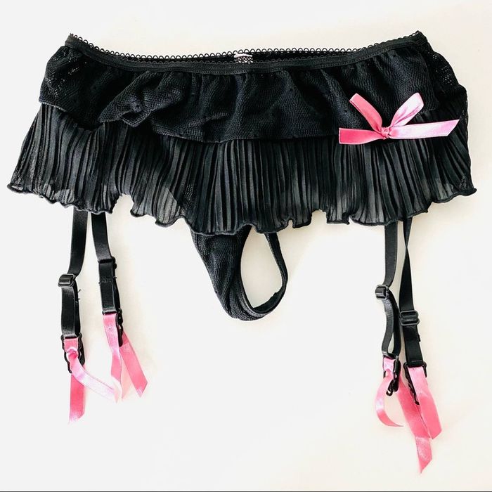 Ruffle Back White Sequin Garter Belt Set with Rhinestones main image 1