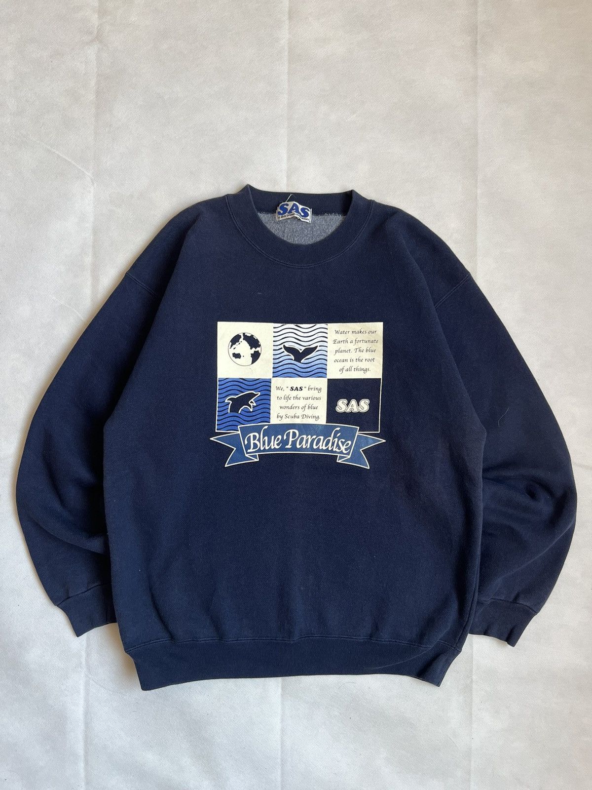 Vintage Vintage SAS Scuba Diving Equipment Blue Paradise Crewneck Size US L / EU 52-54 / 3 - 1 Thumbnail