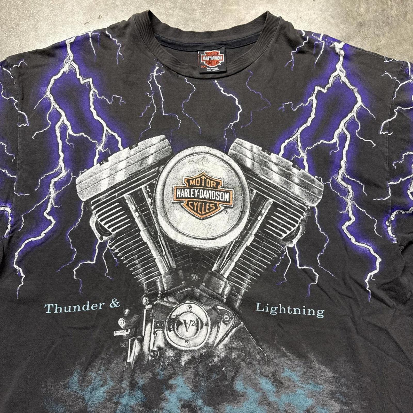 Harley Davidson Harley Davidson Thunder Lightning AOP Vintage Faded T-Shirt Size US XXL / EU 58 / 5 - 2 Thumbnail