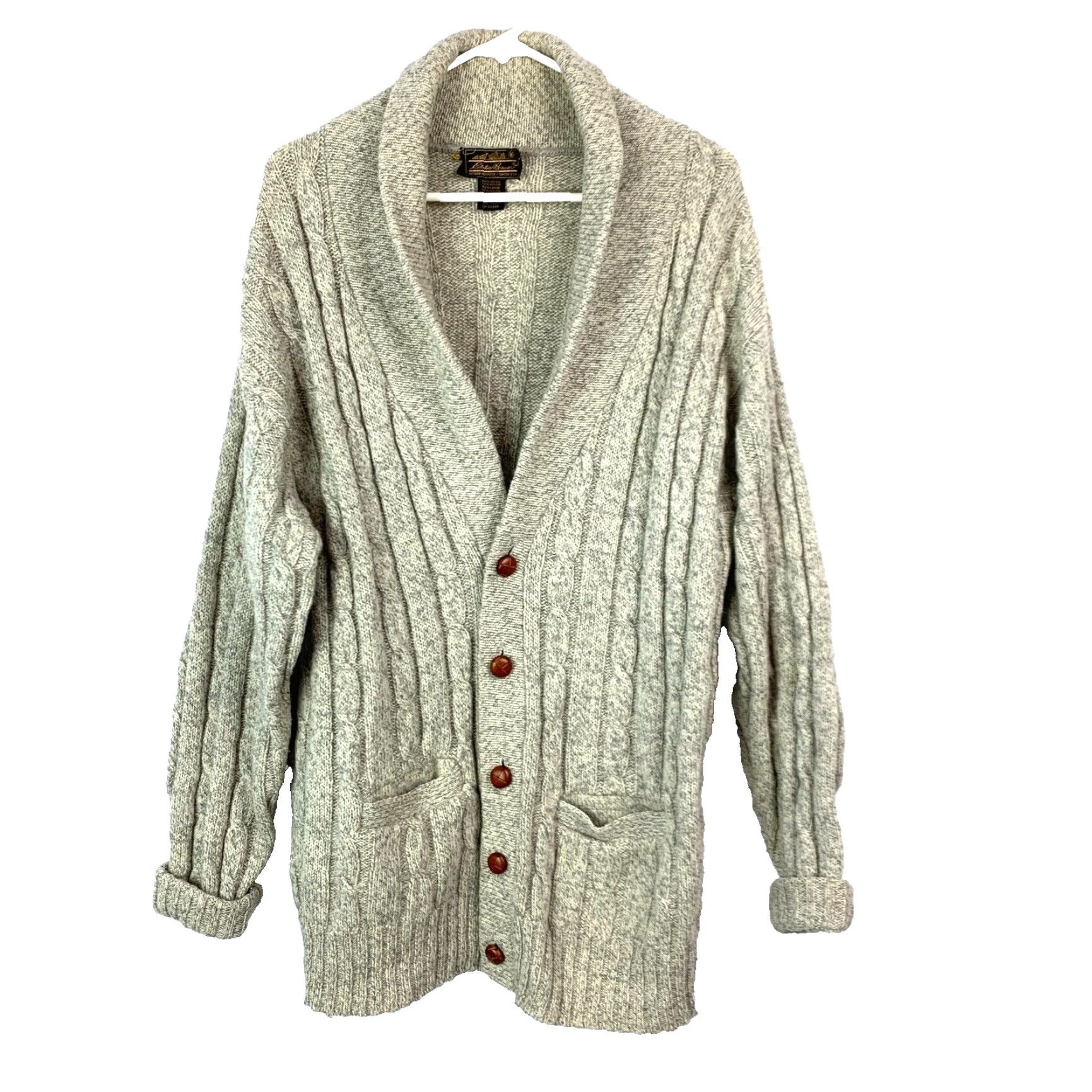 Eddie Bauer VINTAGE Eddie Bauer Wool Blend Leather Button Elbow Patches Cardigan Gray L 1990s Mens Wool Blend Cardigan Size US L / EU 52-54 / 3 - 2 Thumbnail