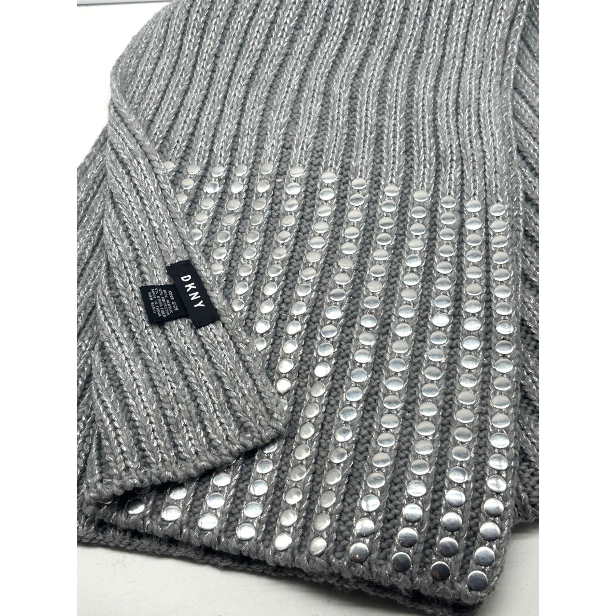 DKNY DKNY Flat-Stud Metallic Rib-Knit Scarf, Silver 14" x 82 Size ONE SIZE - 3 Thumbnail