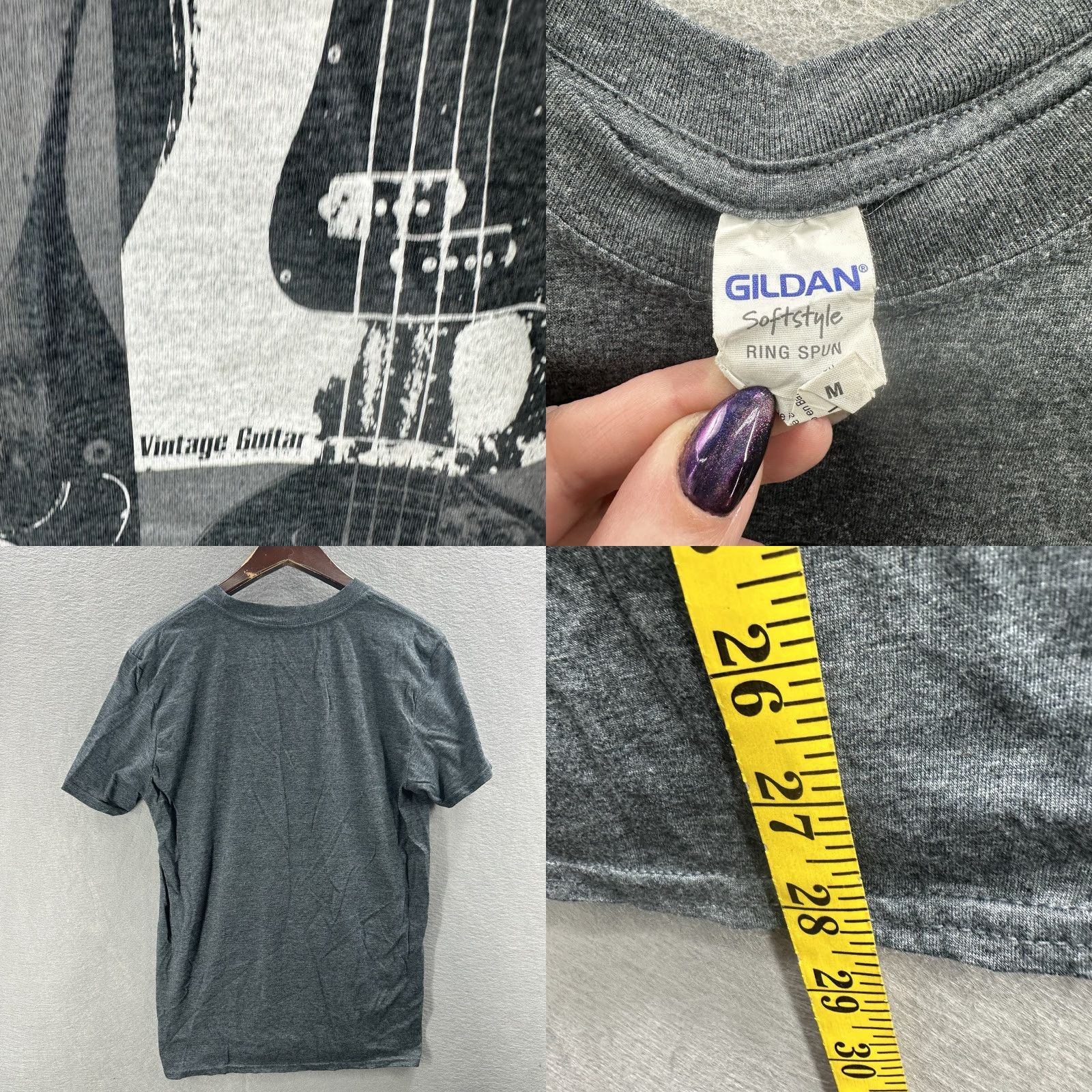 Gildan VINTAGE Gildan Shirt Mens M Gray Graphic Print Guitars Music Y2k Portrait 90s Style Shirt Mens Size US M / EU 48-50 / 2 - 8 Thumbnail