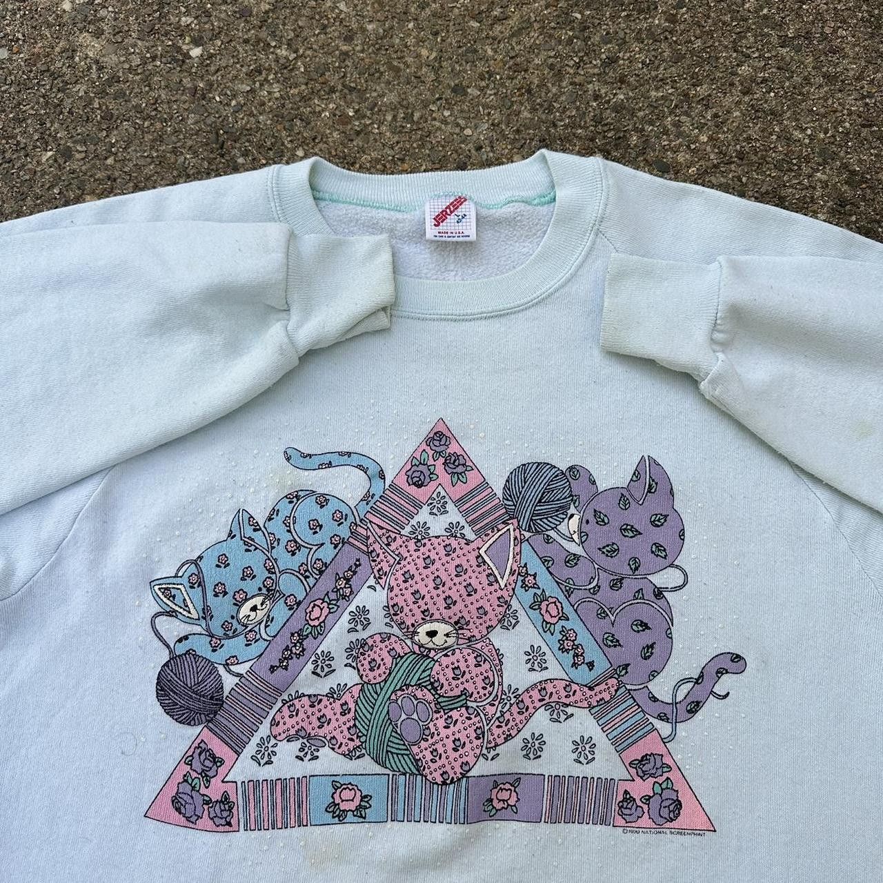 Vintage 80s Vintage Cats Yarn Crewneck Sweatshirt Granny Cute Retro Size US L / EU 52-54 / 3 - 1 Thumbnail