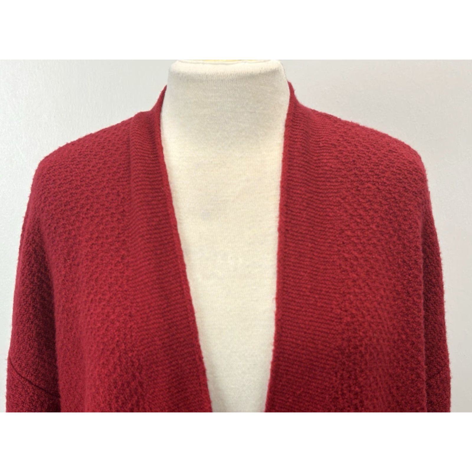 J. Jill J. Jill Textured Knit Cardigan Sweater Large Red Open Front Pockets Womens Size L / US 10 / IT 46 - 5 Thumbnail