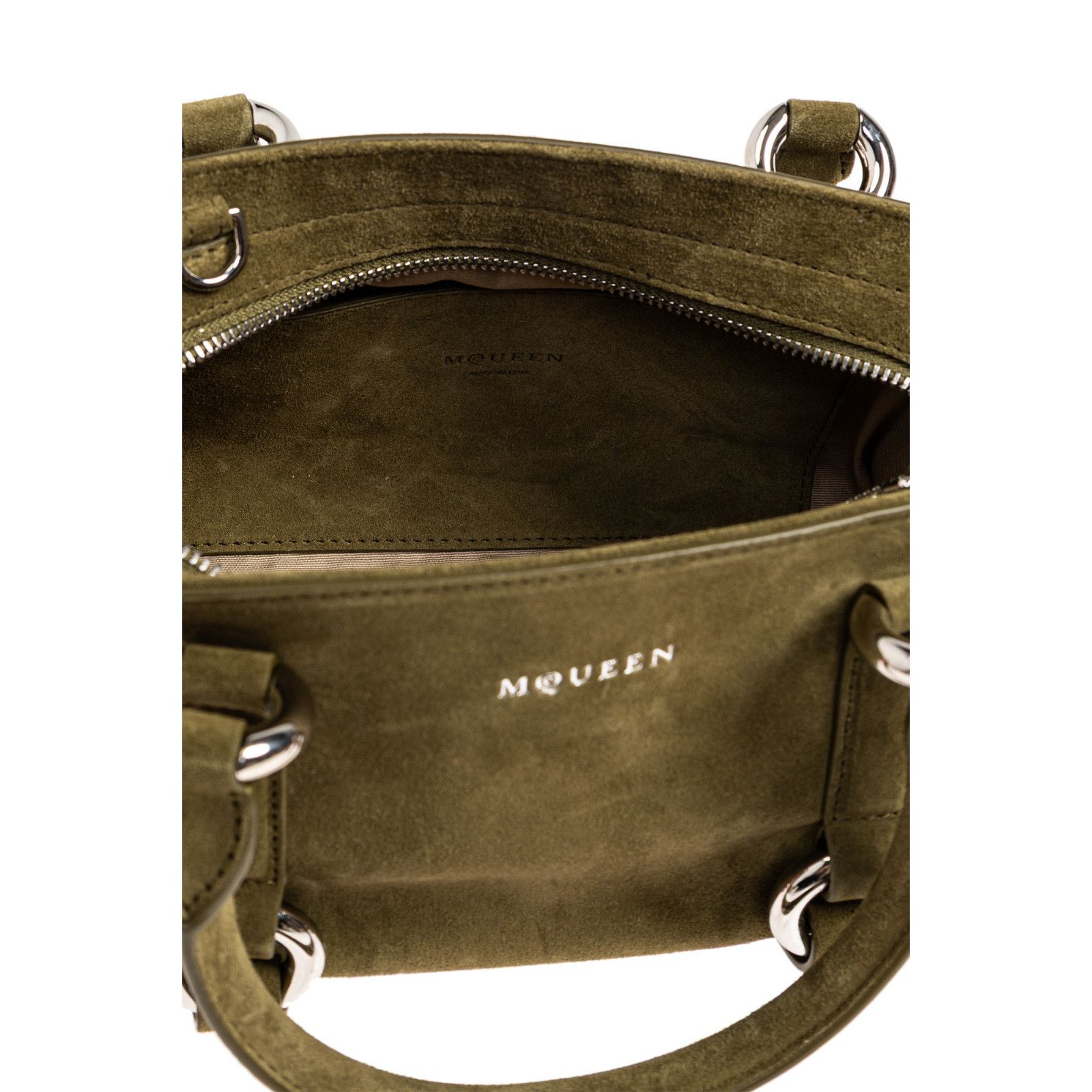 Alexander McQueen ALEXANDER MCQUEEN Farringdon Small Green Suede Top Handle Ba Size ONE SIZE - 4 Thumbnail