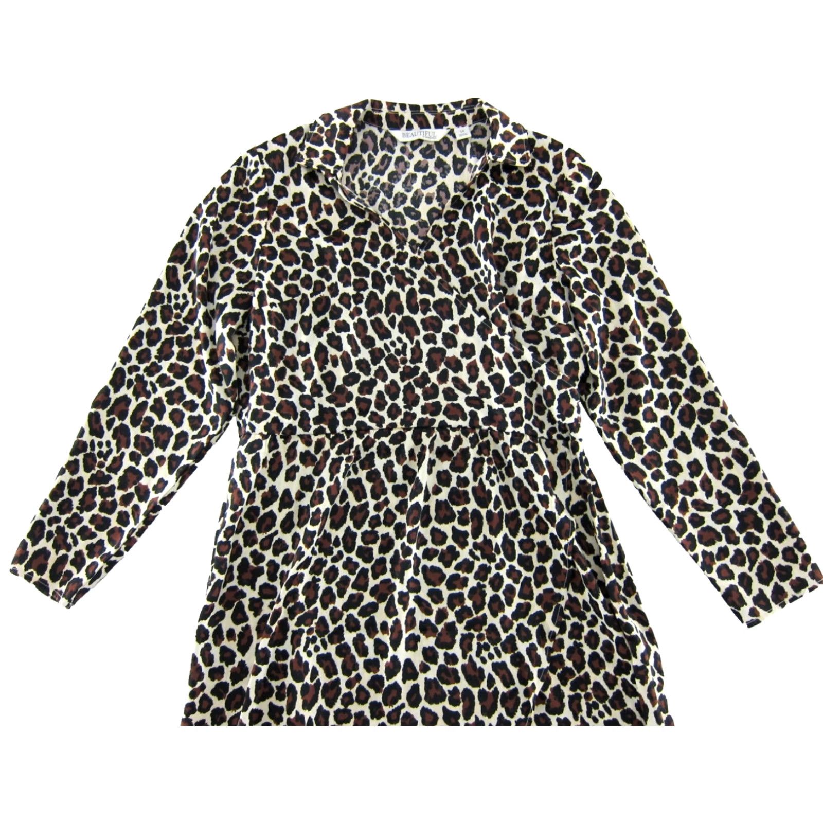 Vintage Beautiful Lawrence Zarian Dress Long Sleeve 14 Black Brown Ivory Leopard Cheetah Size XL / US 12-14 / IT 48-50 - 4 Thumbnail