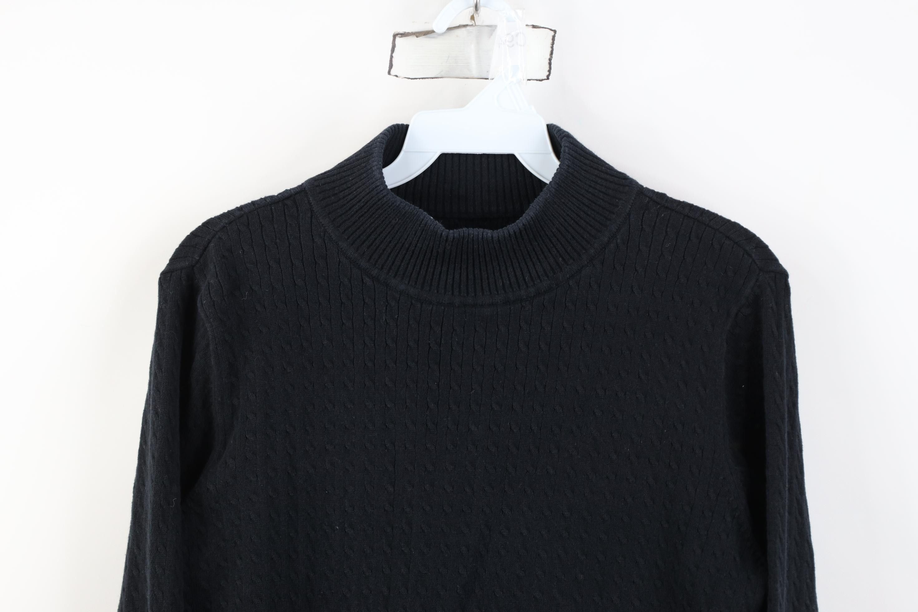 Vintage Vintage 90s Streetwear Cable Knit Mock Neck Sweater Black Size M / US 6-8 / IT 42-44 - 2 Thumbnail