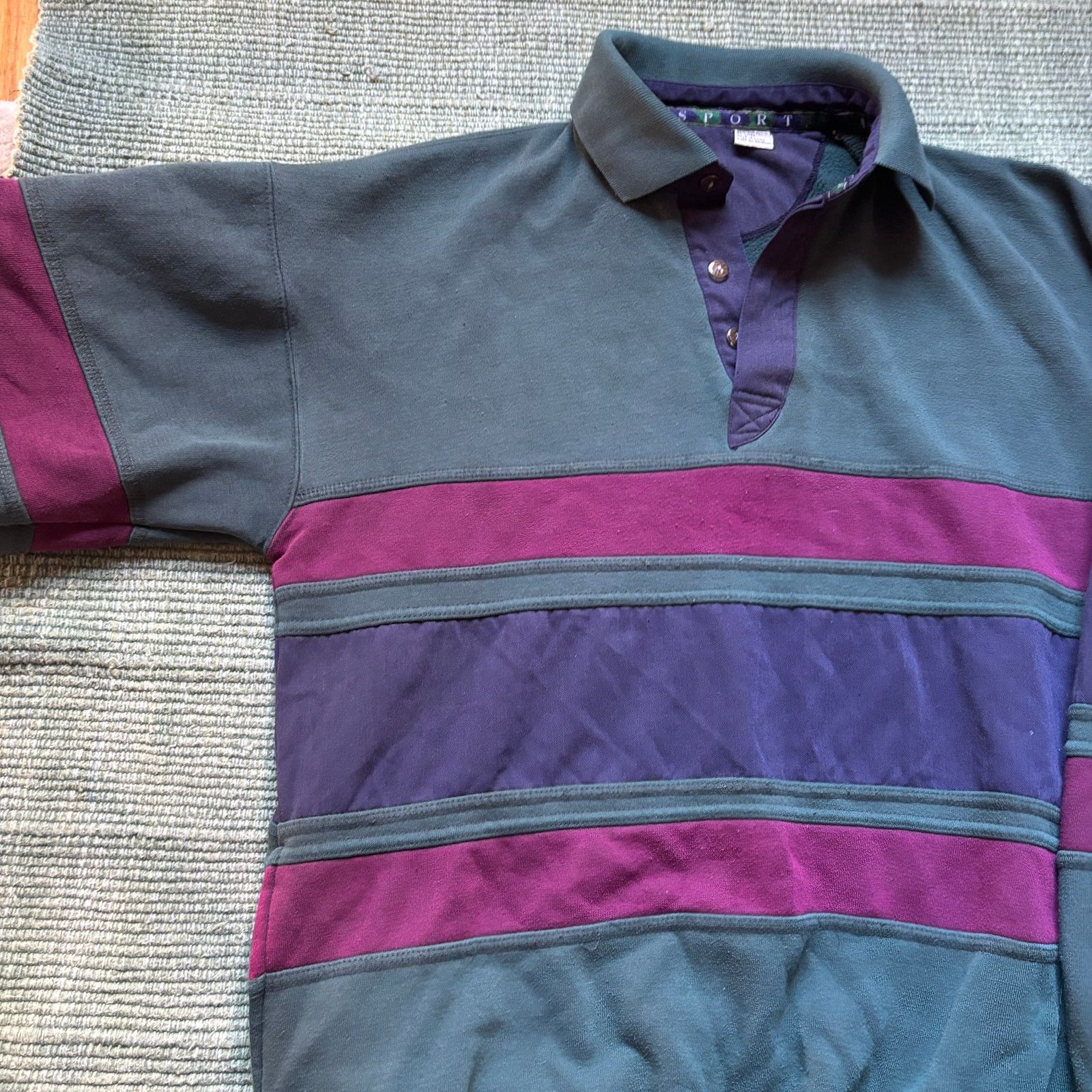 Vintage Vintage basic three tone striped collared sweatshirt Size US L / EU 52-54 / 3 - 4 Thumbnail