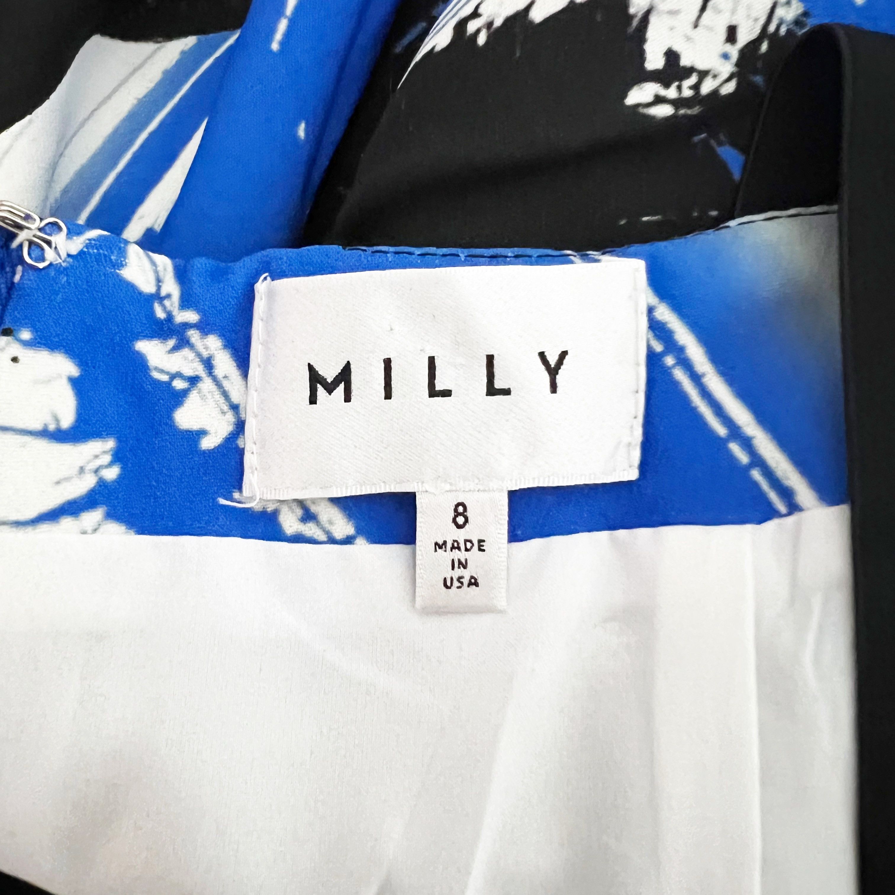 MILLY Milly Women's Blue Black White Geometric Hatch Size M / US 6-8 / IT 42-44 - 2 Thumbnail