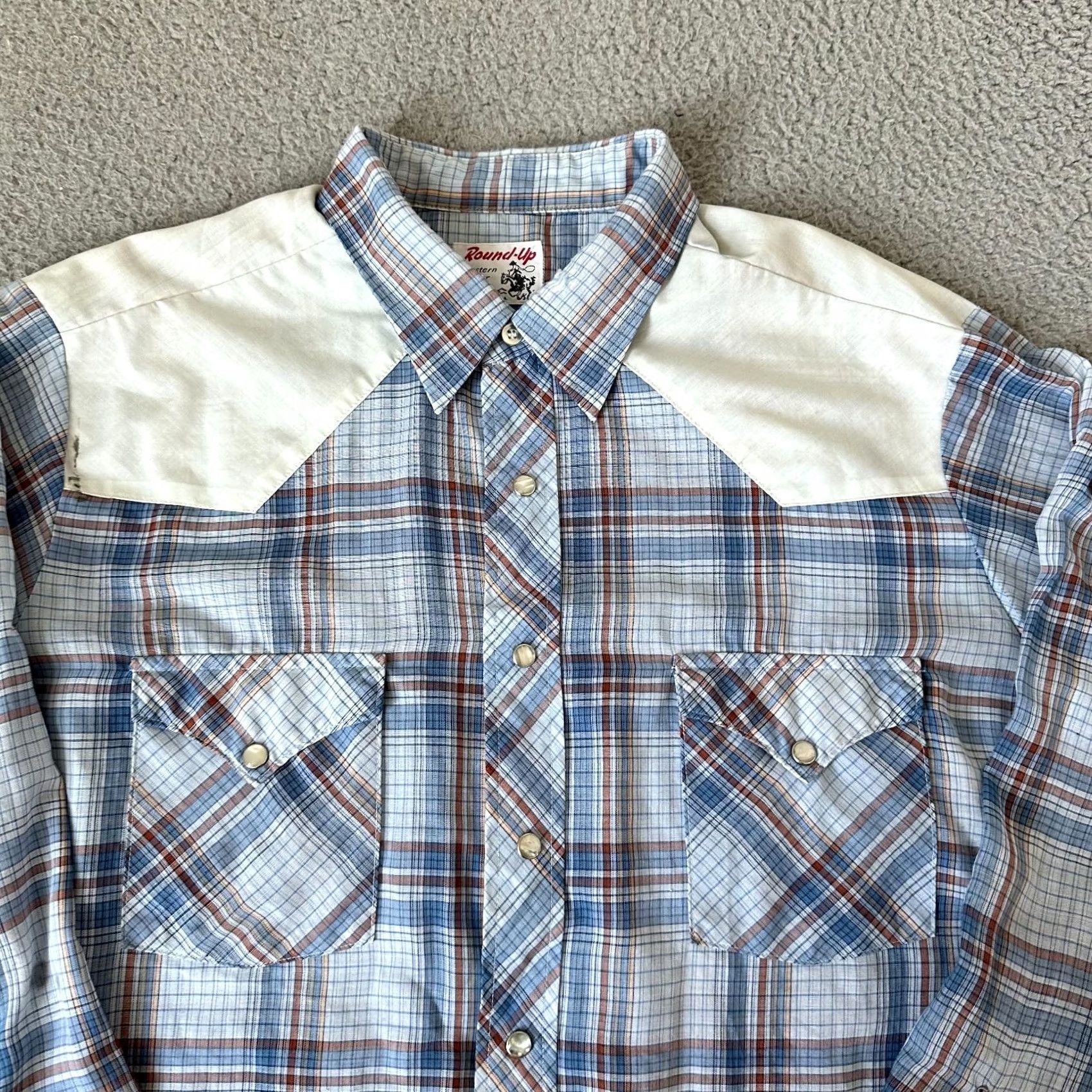 Vintage VINTAGE Round Up Shirt Mens L Blue Plaid Cowboy Western 70s Snap Button-Up Shirt Size US L / EU 52-54 / 3 - 3 Thumbnail
