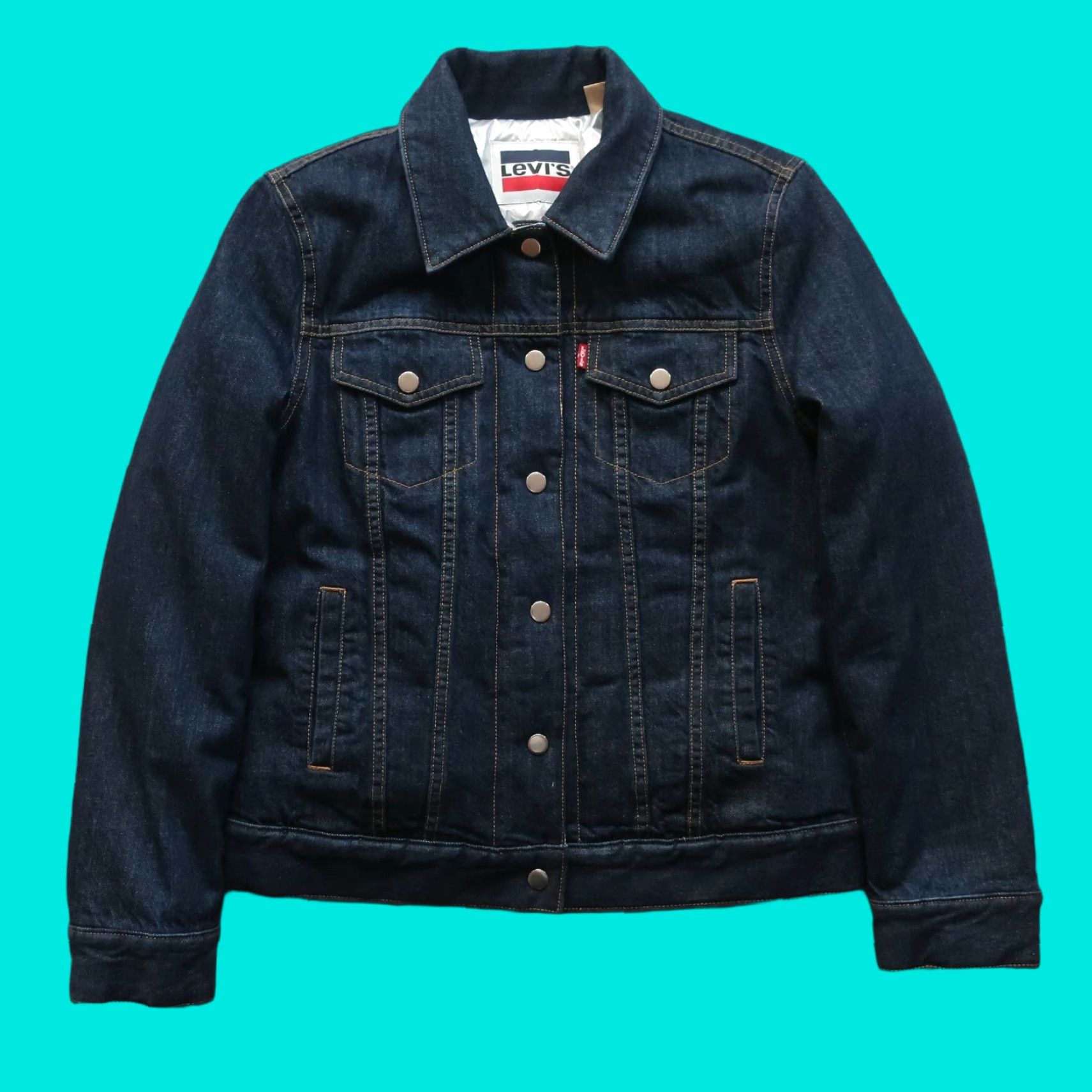 Levi's Levi's Reversible Denim Quilted Down Trucker Jacket Womens Small Silver Shirt VINTAGE (adjusted) Size S / US 4 / IT 40 - 1 Thumbnail