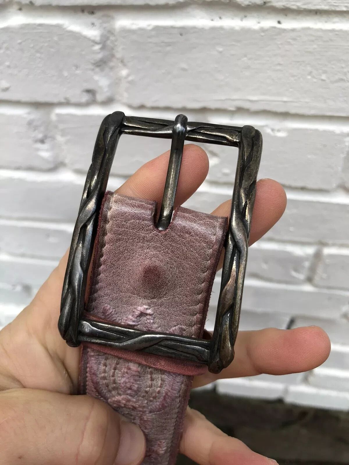 Vintage REPTILE'S HOUSE GENUINE LEATHER BELT FLORAL RARE PINK 44/80 Size ONE SIZE - 3 Thumbnail