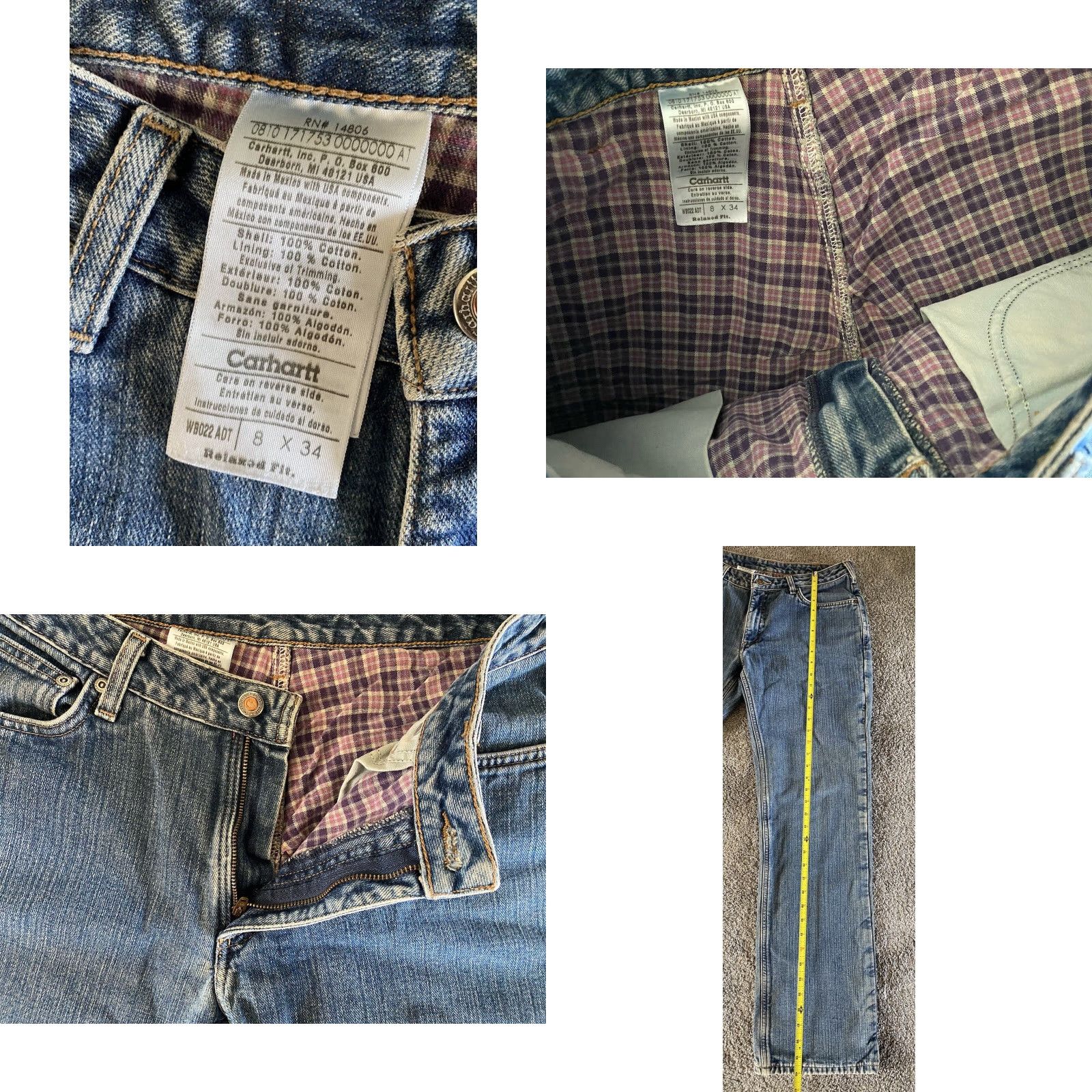 Carhartt VINTAGE Carhartt Women’s Pants 8x34 Flannel Lined WB022 ADT Jeans Blue Regular Women Grunge Hipster USA 8x34 Pants Size 30" / US 8 / IT 44 - 8 Thumbnail