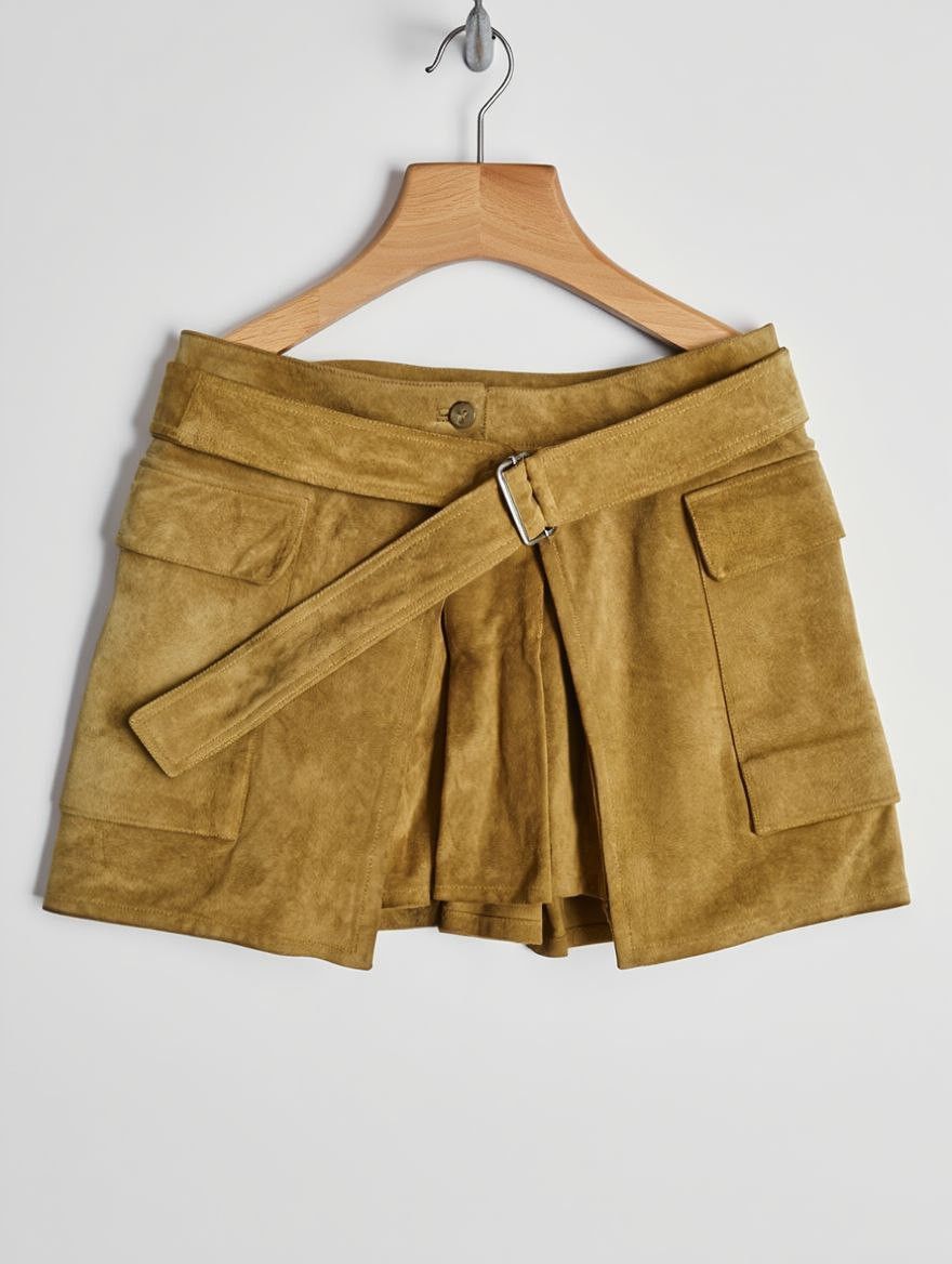 Alexander Mcqueen Vintage Genuine Leather Mini Skirt in Brown, Women's (Size 28)