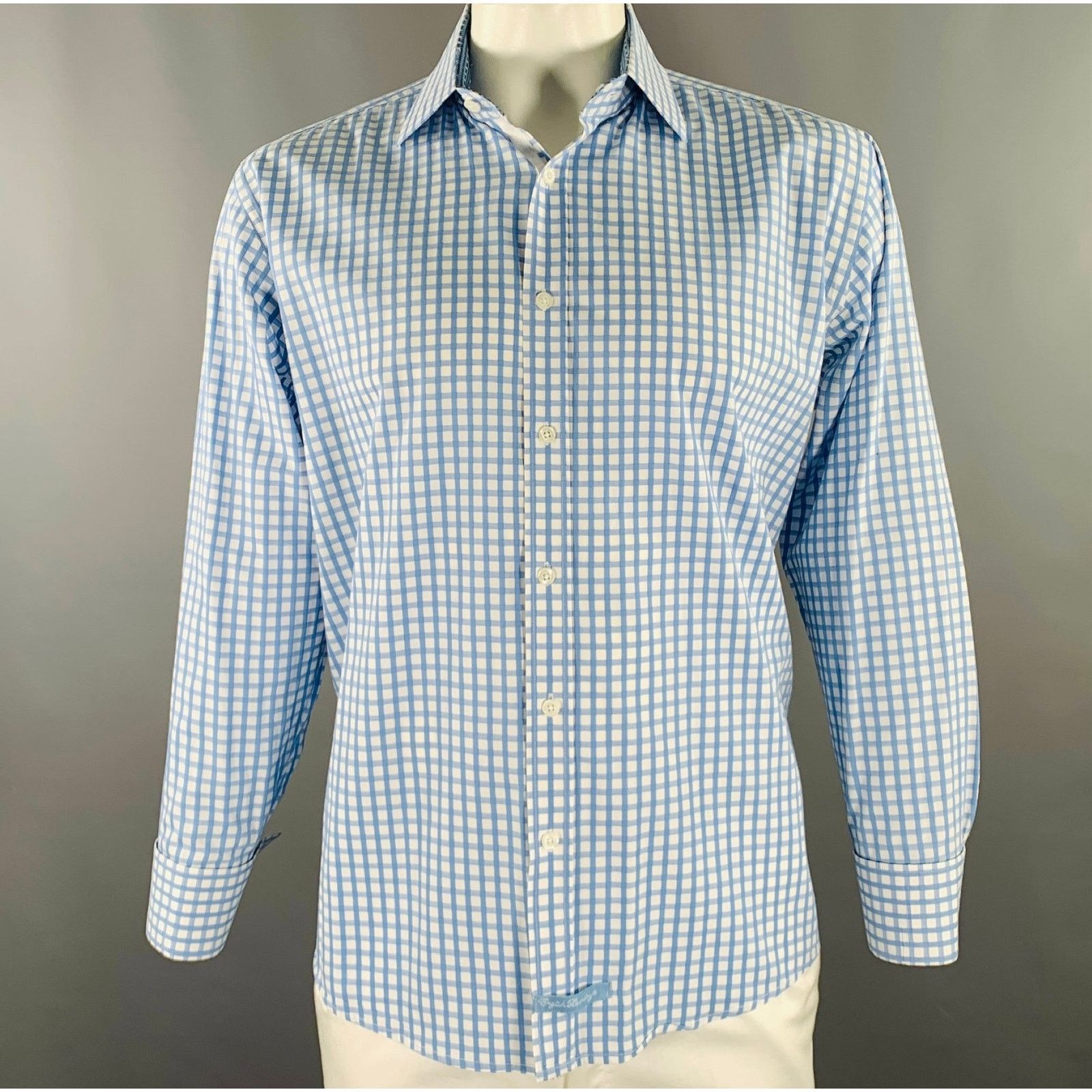 English Laundry Size XL White Light Blue Checkered Cotton Long Sleeve Shirt Size US XL / EU 56 / 4 - 1 Thumbnail